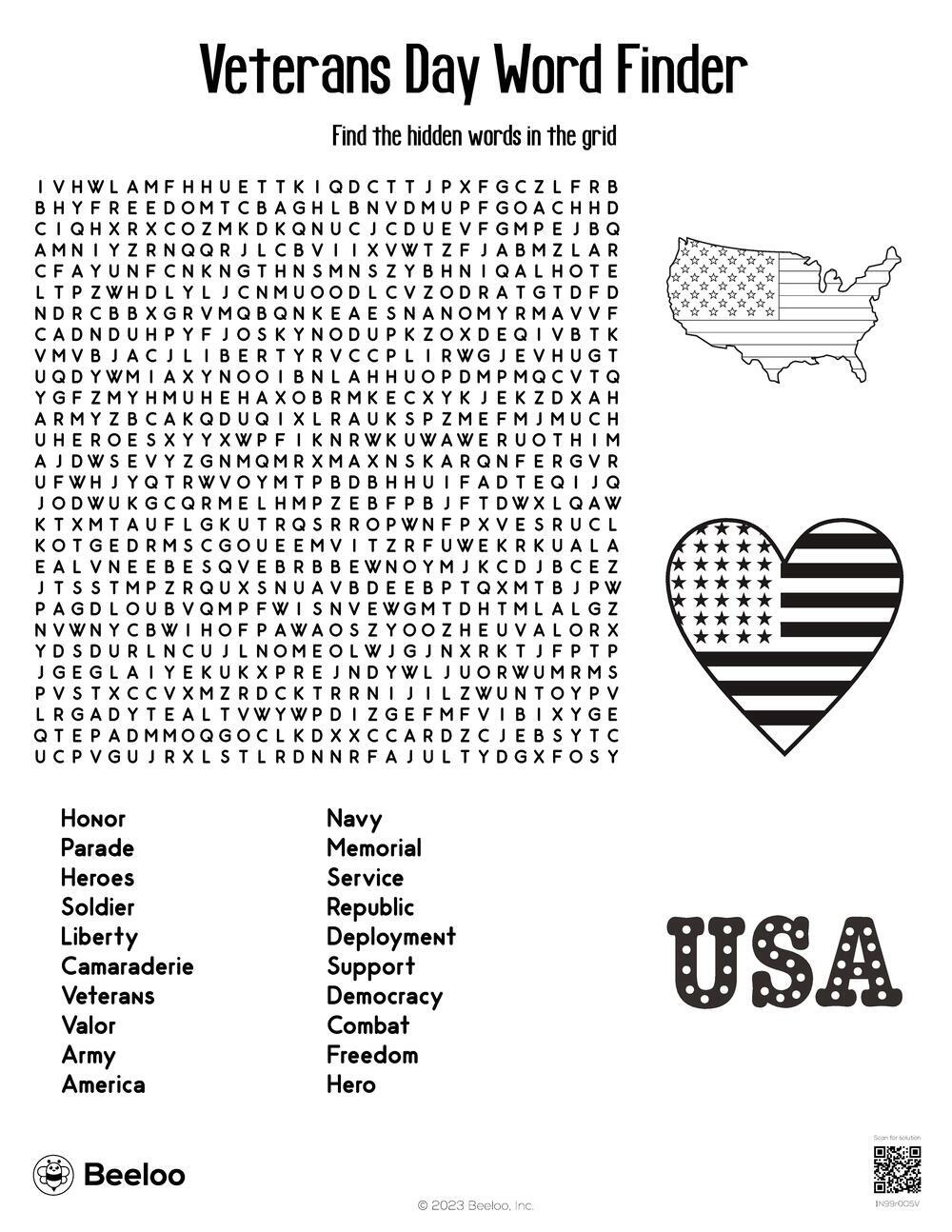 Veterans Day-Themed Word Searches • Beeloo Printable Crafts And pertaining to Veterans Day Word Search Printable