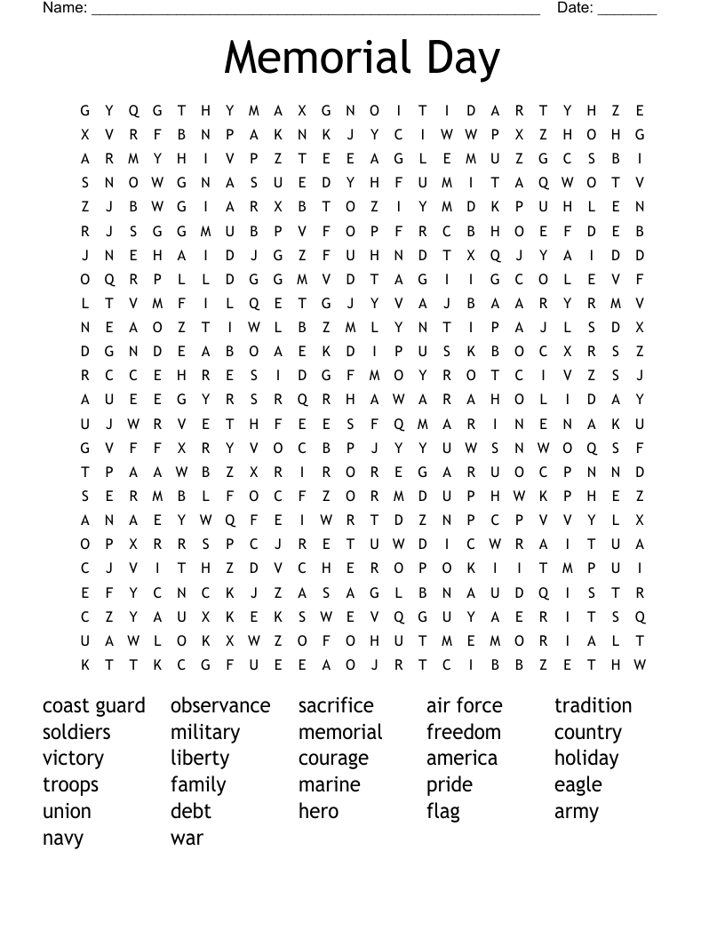 Veterans Day Word Search - Wordmint in Free Printable Veterans Day Word Search