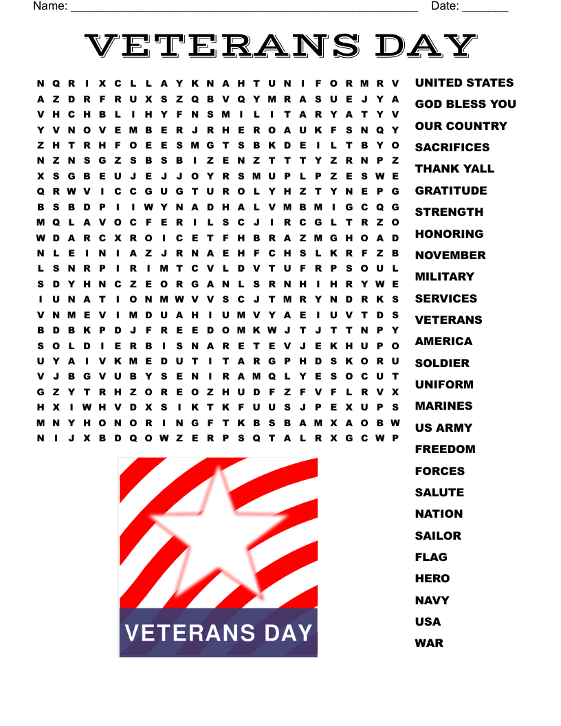 Veterans Day Word Search - Wordmint regarding Veterans Day Word Search Printable