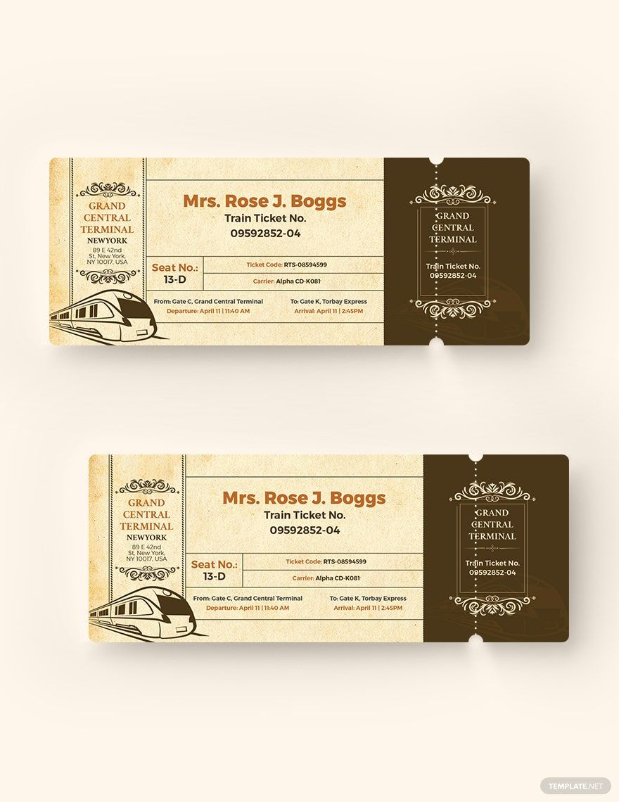 Vintage Train Ticket Template In Word, Pages, Publisher throughout Free Printable Vintage Train Ticket Template