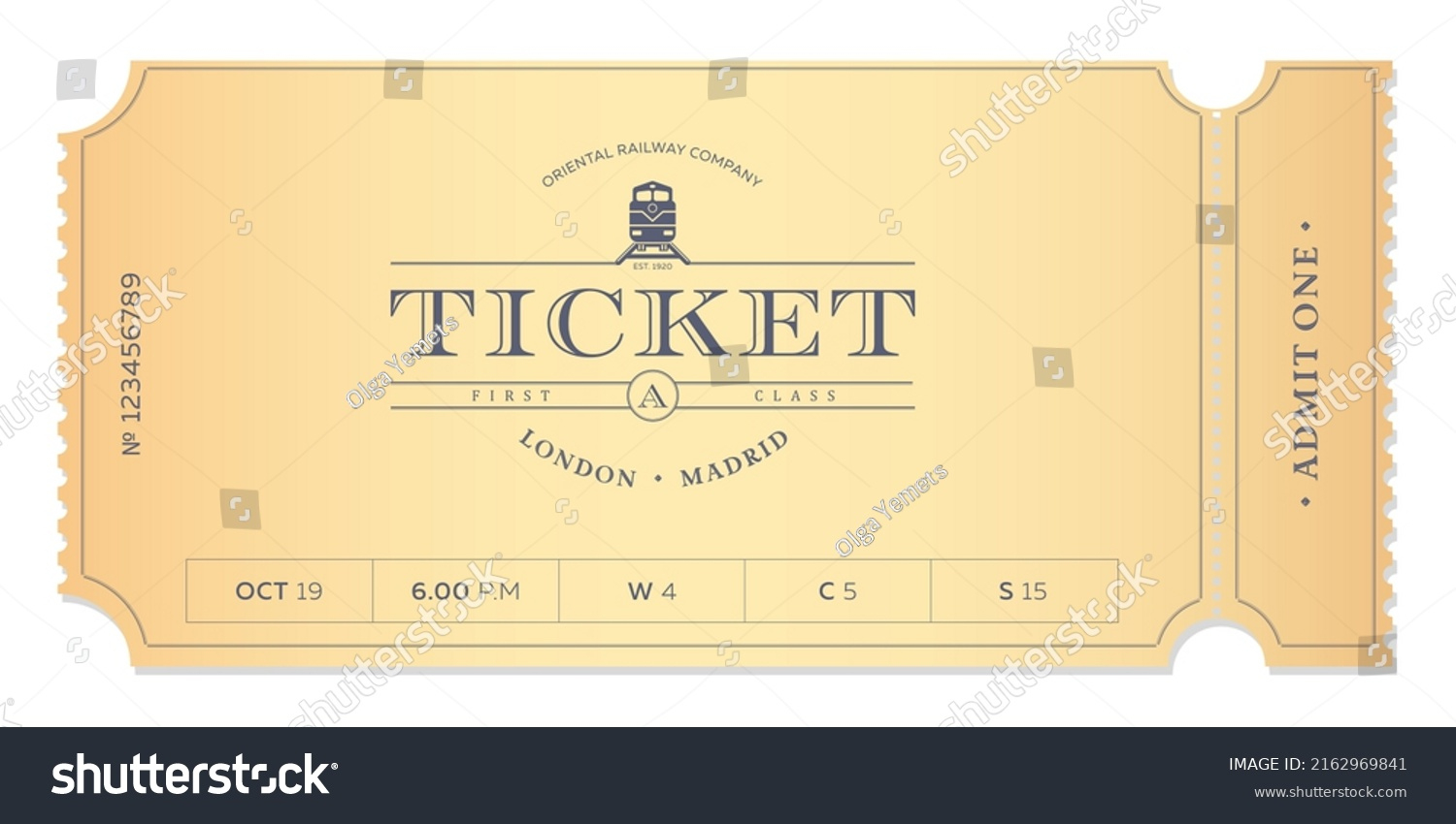 Vorlage Für Die Eintrittskarte Für Den: Stock-Vektorgrafik in Free Printable Vintage Train Ticket Template
