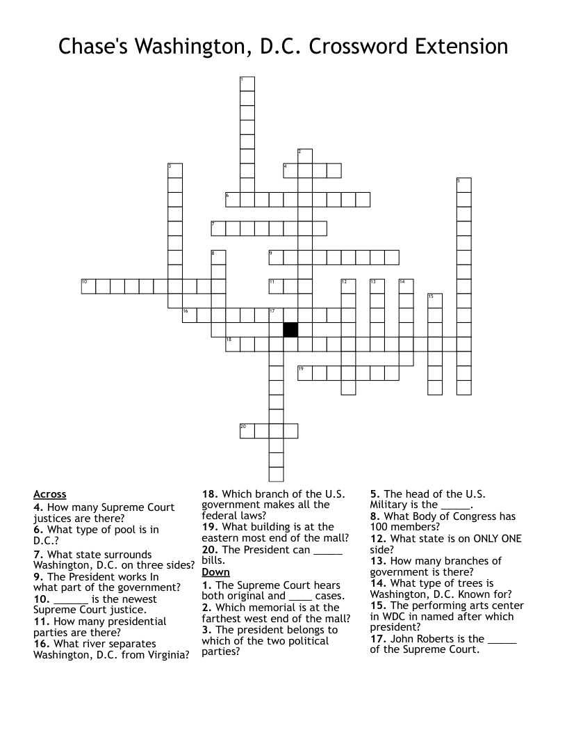 Washington, D.c. Crossword Puzzle - Wordmint within Printable Crossword Puzzles Washington Post