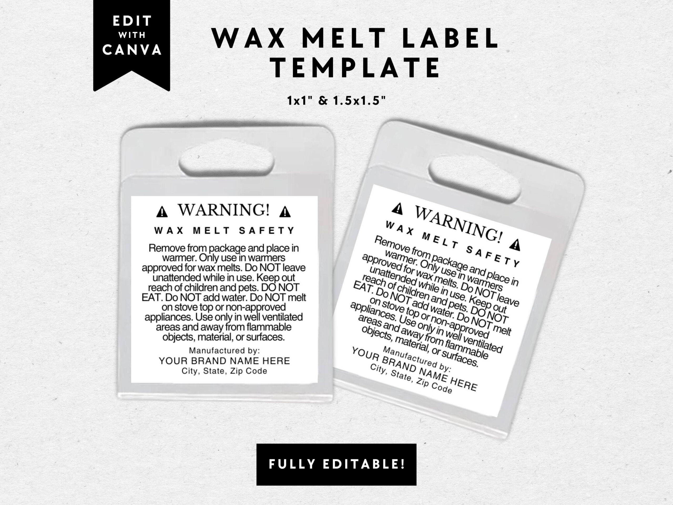 Wax Melt Sampler Warning Label Canva Template, 1Oz Clamshell regarding Free Printable Wax Melt Labels