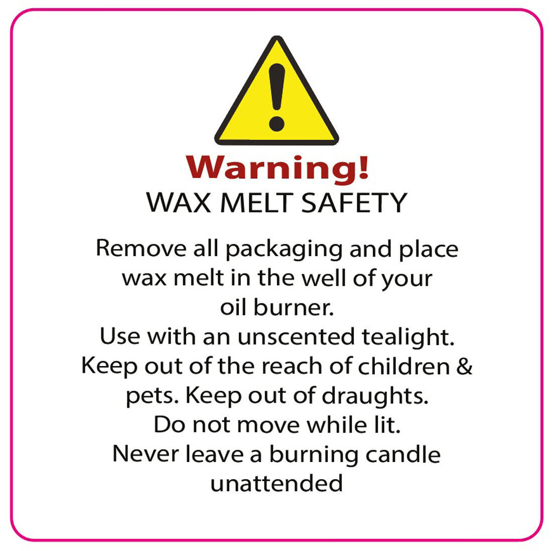 Wax Melt Warning Labels 37Mm Square X 105 throughout Free Printable Wax Melt Warning Labels