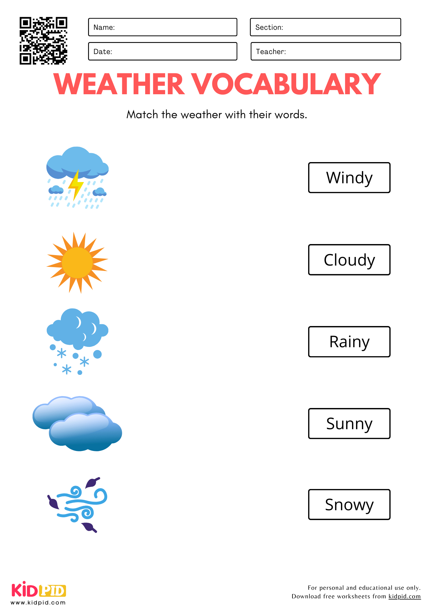 Weather Vocabulary Worksheet For Kindergarten - Kidpid in Vocabulary Printable Worksheets For Kids