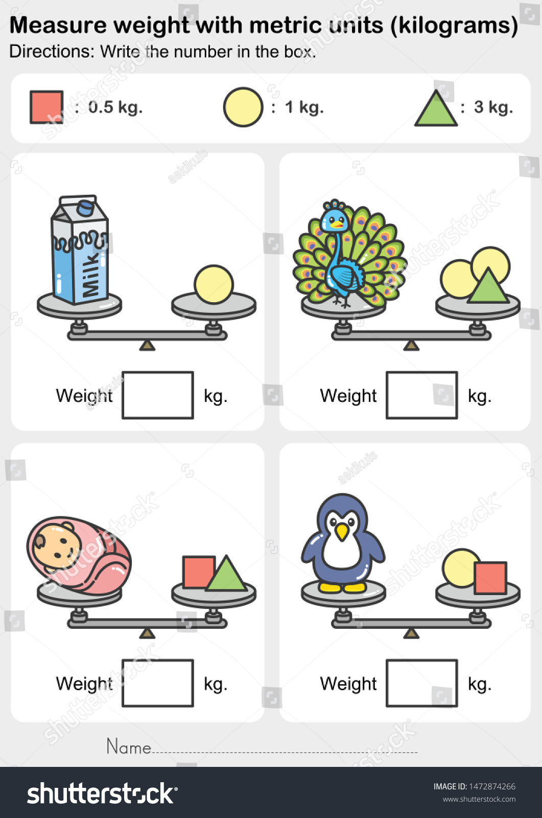 Weight Measurement Worksheet Measure Weight Metric Stock Vector pertaining to Weight Measurement Worksheet Printable