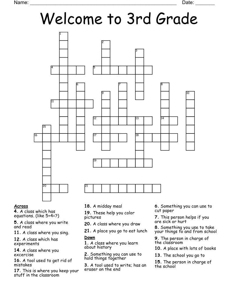 Welcome To 3Rd Grade Crossword - Wordmint throughout Free Printable Crossword Puzzles For 3Rd Graders