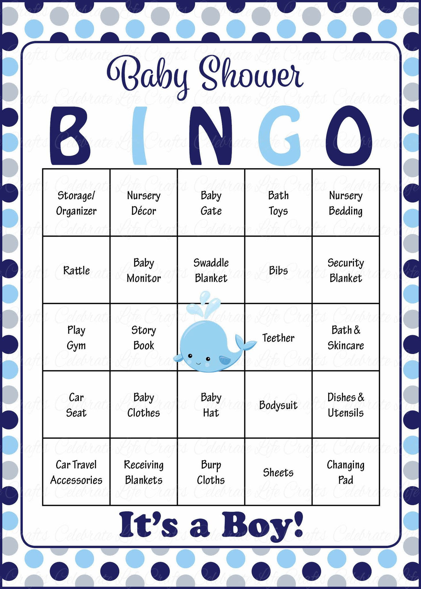 Whale Baby Bingo Cards - Printable Download - Prefilled - Baby within 50 Free Printable Baby Bingo Cards