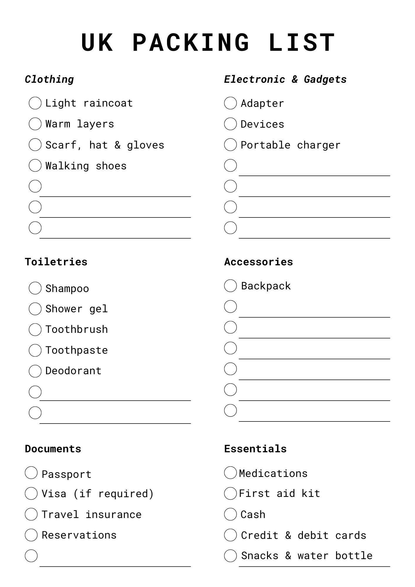 What To Pack For A Uk Holiday: Free Packing List Printable with Printable London Packing List