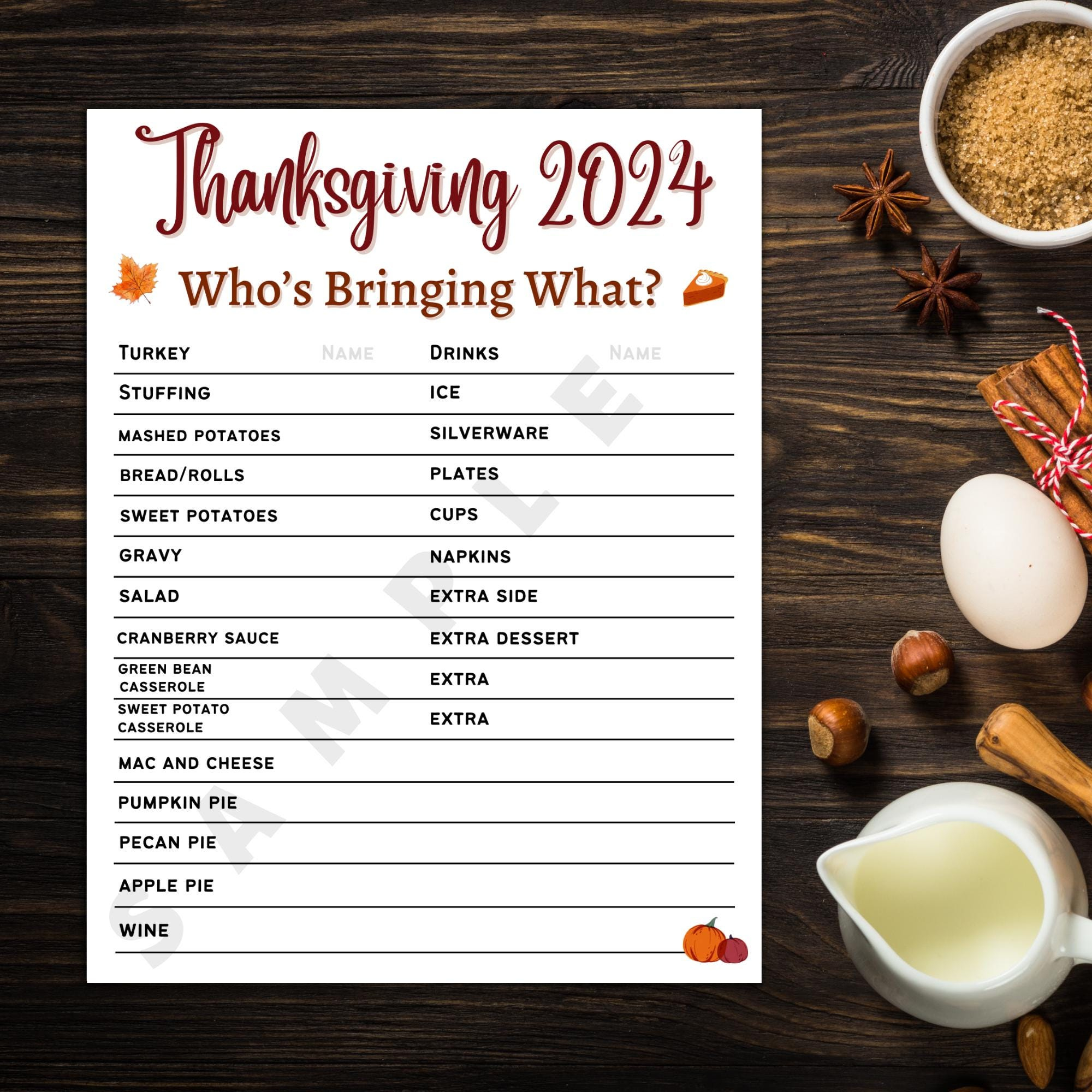 Who'S Bringing What To Thanksgiving Printable Template, Instant inside Thanksgiving Food List Printable