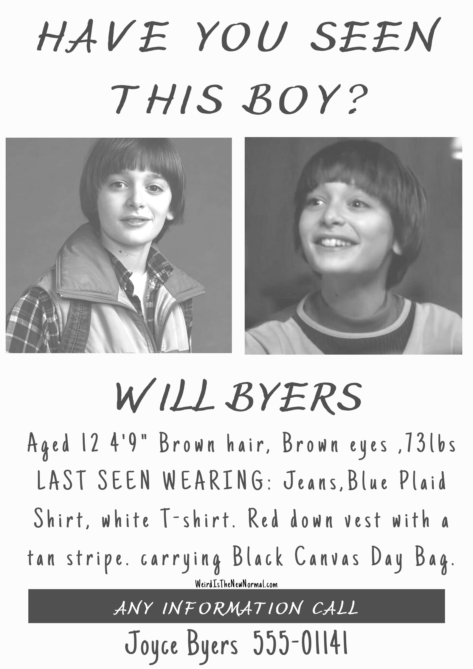 Will Byers inside Have You Seen Me Will Byers Printable