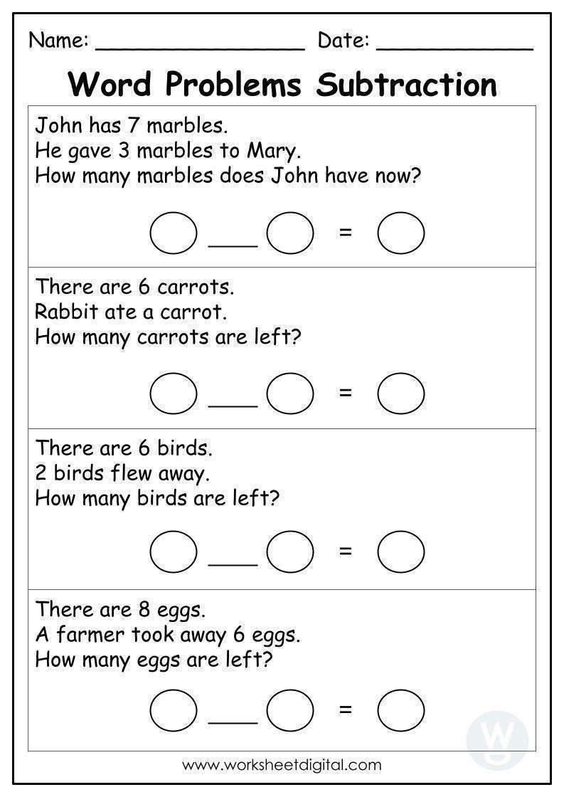 Word Problems Subtraction - Worksheet Digital - Worksheets Library regarding Simple Subtraction Word Problem Worksheet