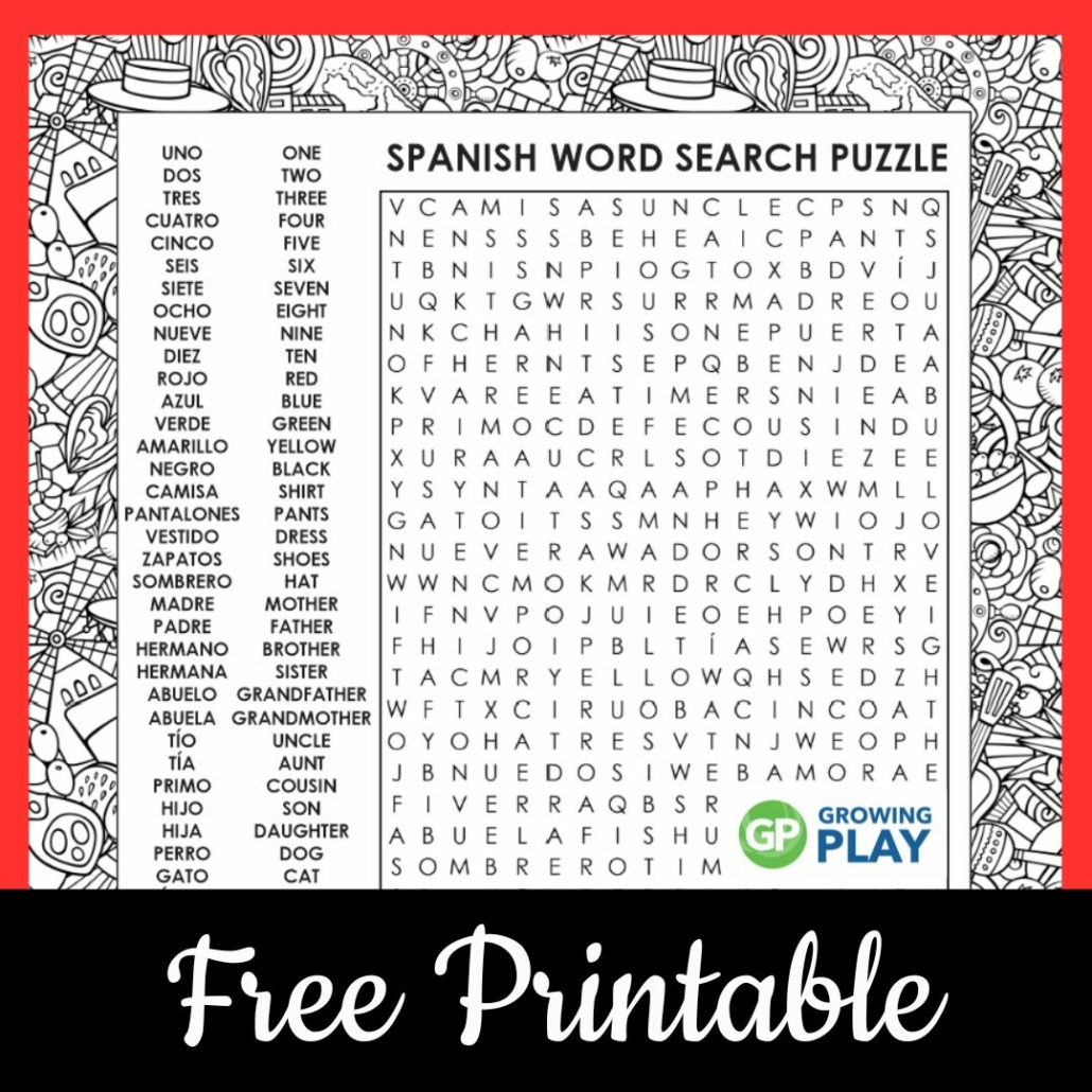 Word Search Spanish Printable - Free - Growing Play intended for Free Printable Word Search in Spanish
