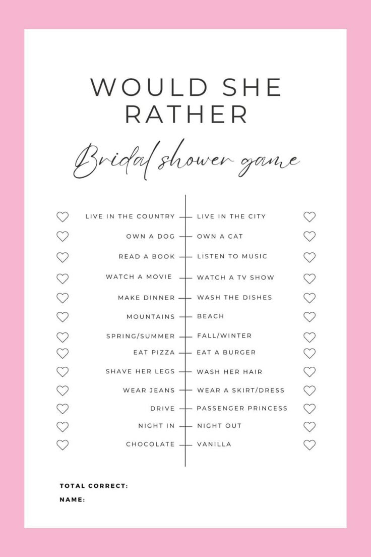 Would She Rather&amp;quot; Bridal Shower Game (Free Printable) intended for Would She Rather Bridal Shower Game Free Printable