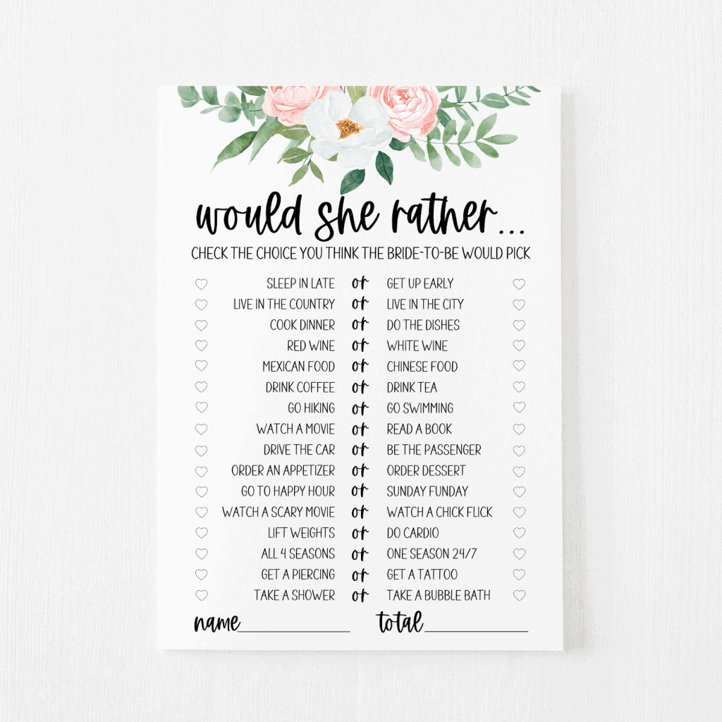 Would She Rather Bridal Shower Game Free Printable | Modern Moh with Would She Rather Bridal Shower Game Free Printable