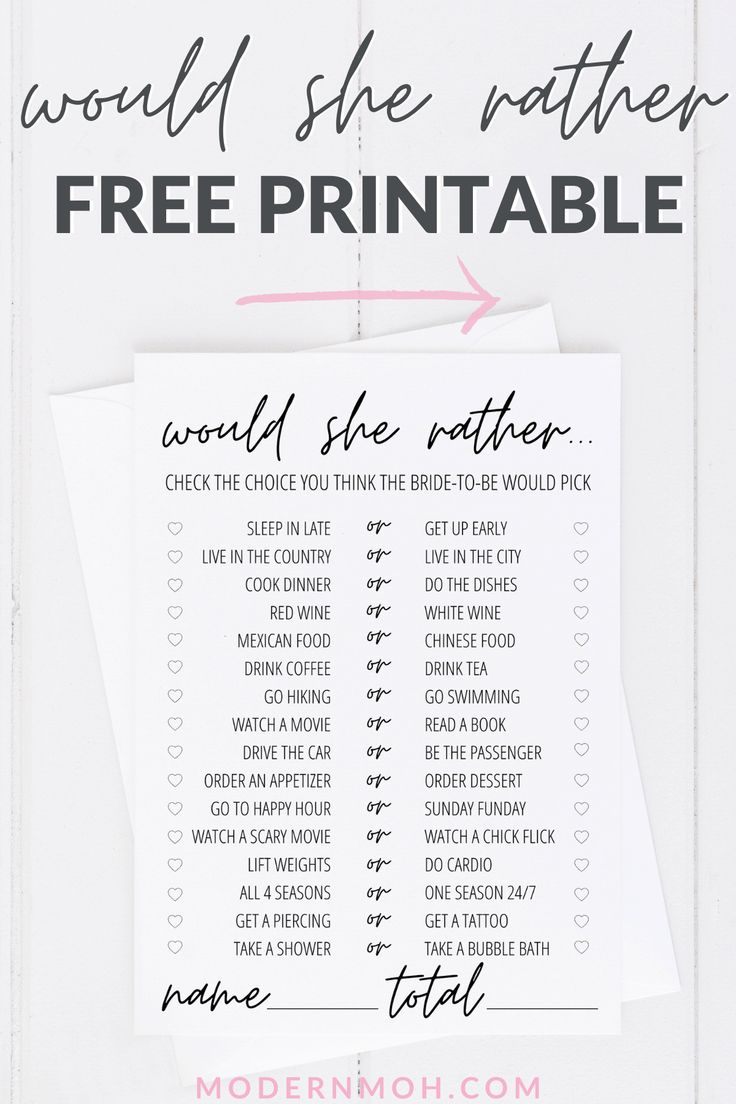 Would She Rather Bridal Shower Game Free Printable within Would She Rather Bridal Shower Game Free Printable