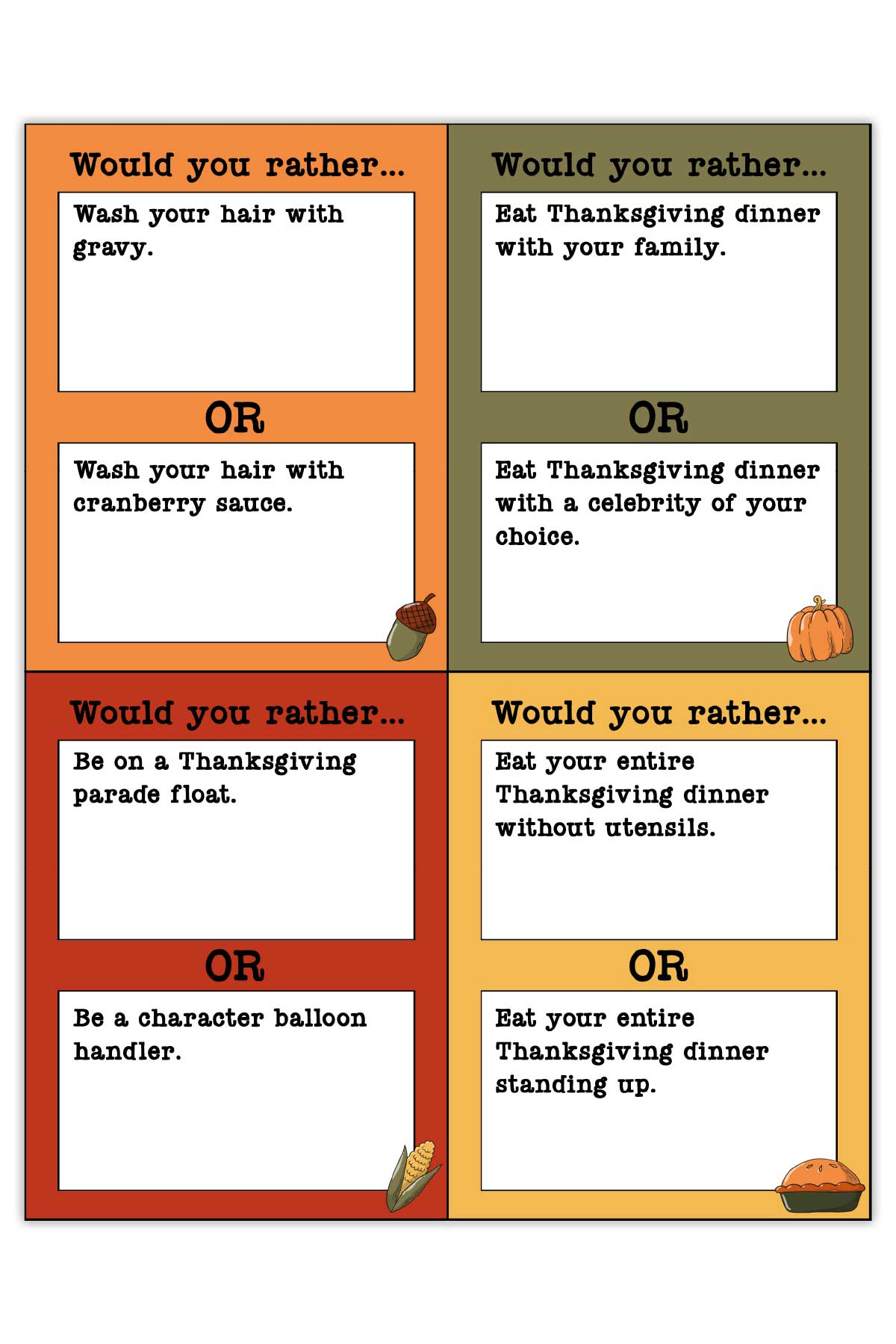 Would You Rather Thanksgiving Games Printable throughout Free Printable Thanksgiving Would You Rather