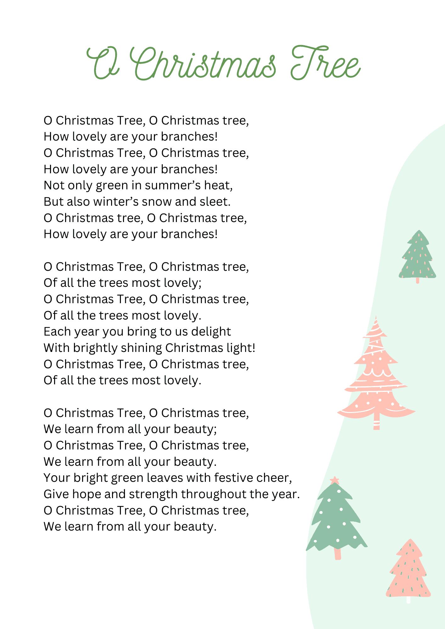 10 Fun Free Christmas Carol Printables For Kids In 2025 for Printable Oh Christmas Tree Lyrics