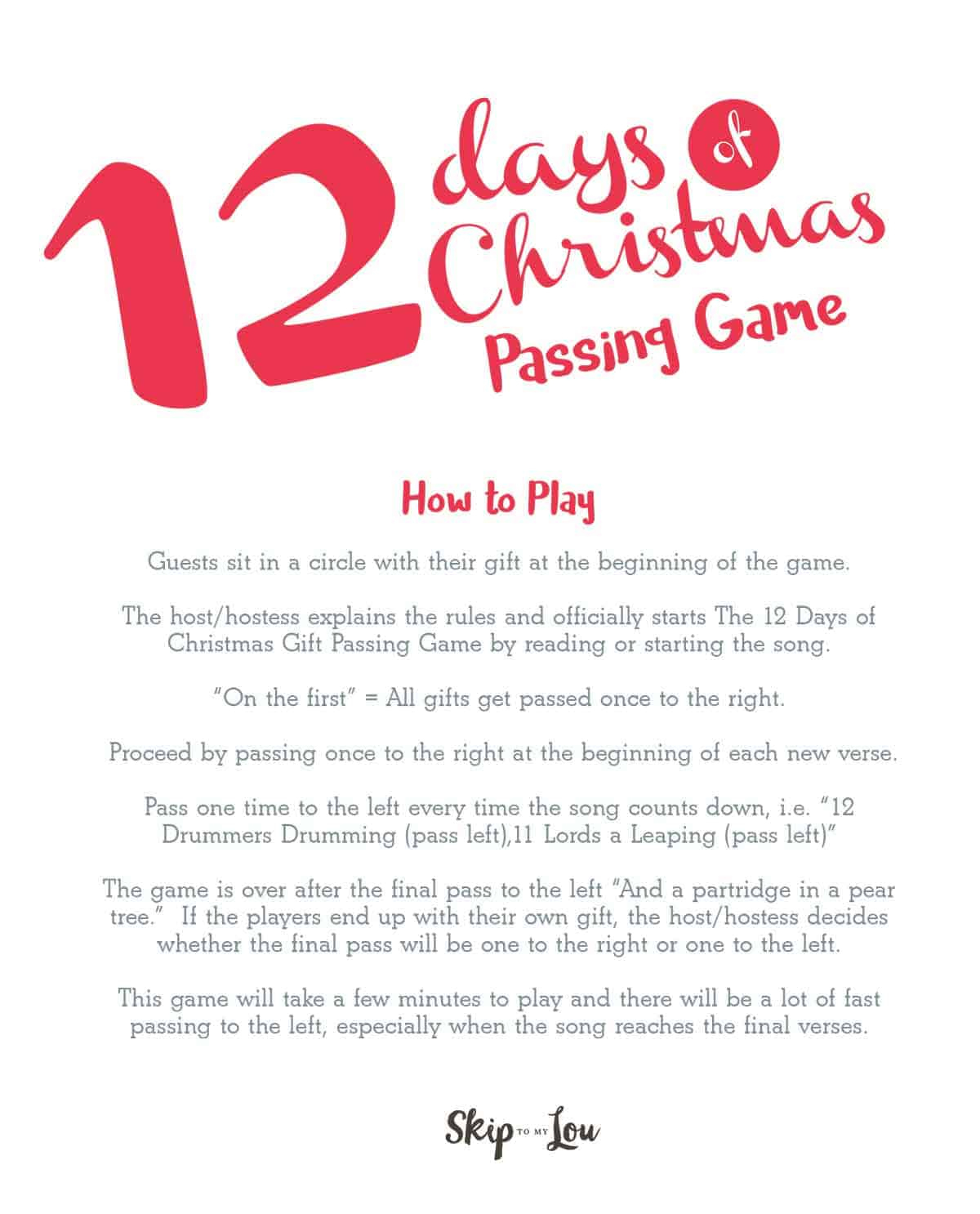12 Days Of Christmas Gift Exchange Game | Skip To My Lou within 12 Days of Christmas Printable Game