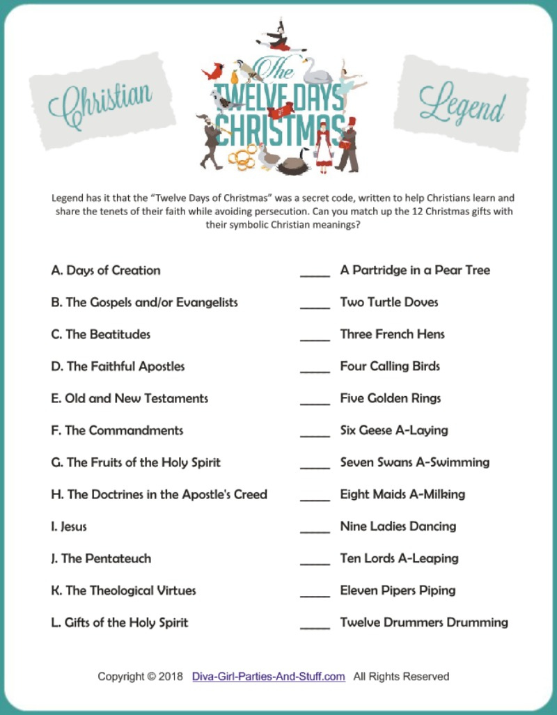 12 Days Of Christmas Legend Match Game - Diva Girl Parties with regard to 12 Days Of Christmas Games Printable