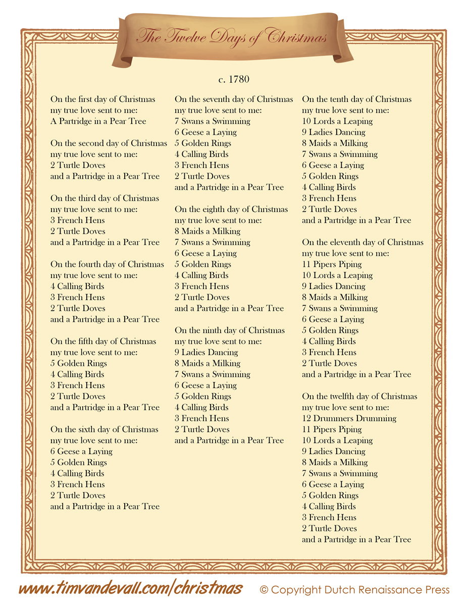 12 Days Of Christmas Lyrics Printable | Christmas Lyrics intended for 12 Days of Christmas Lyrics Printable Free
