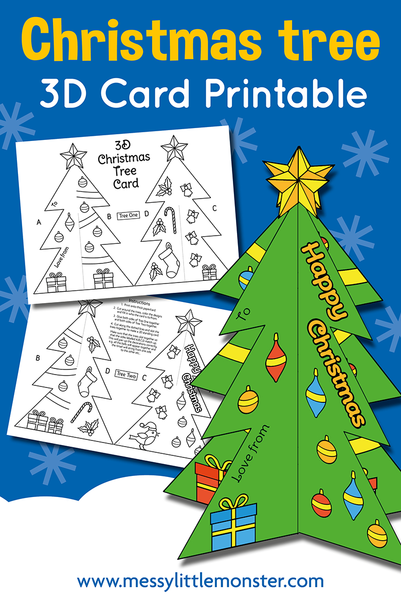 3D Christmas Tree Card Template - Messy Little Monster for Printable 3D Christmas Tree Template