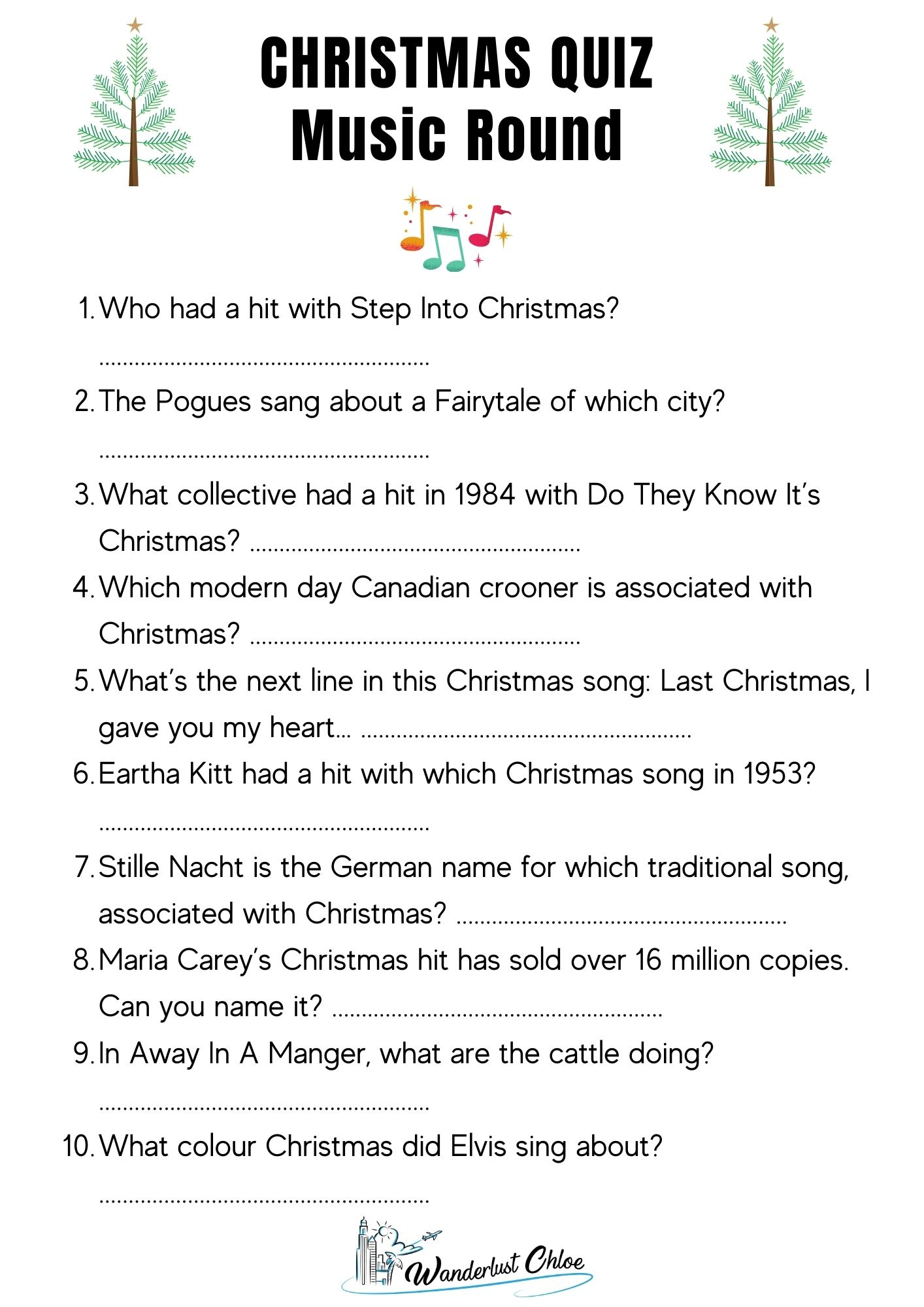 50 Christmas Quiz Questions + Printable Picture Rounds: 2025 in Printable Christmas Music Trivia