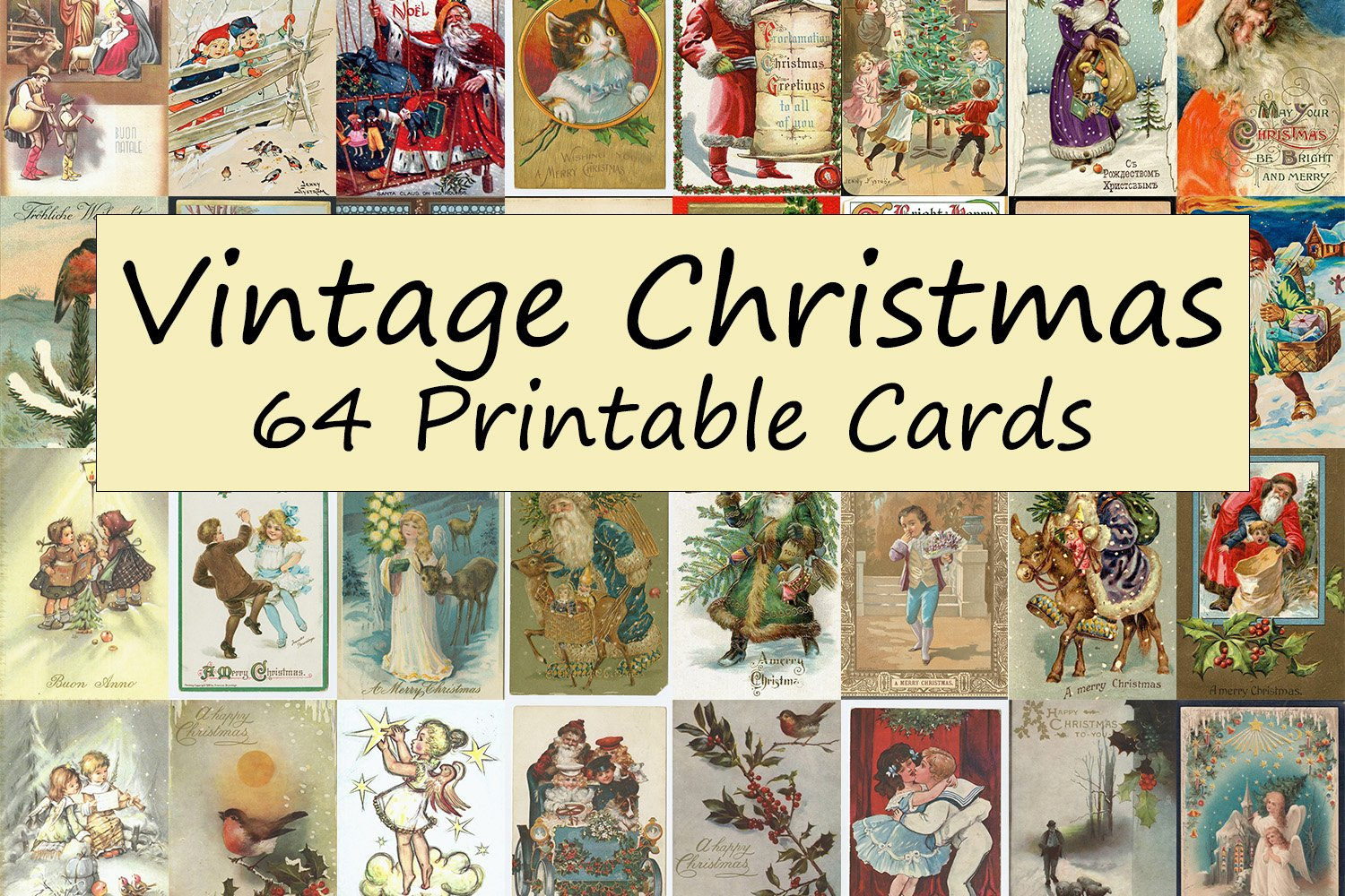 64 Vintage Christmas Cards, Printable Ephemera Bundle with Printable Victorian Christmas Card