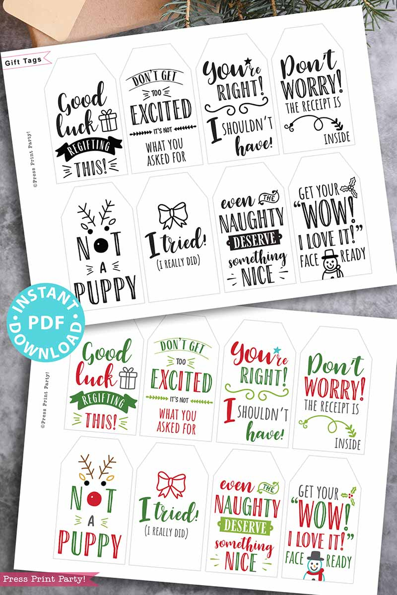 80 More Funny Christmas Tags Printable - Set 2 - Press Print Party! for Funny Christmas Gift Tags Printable