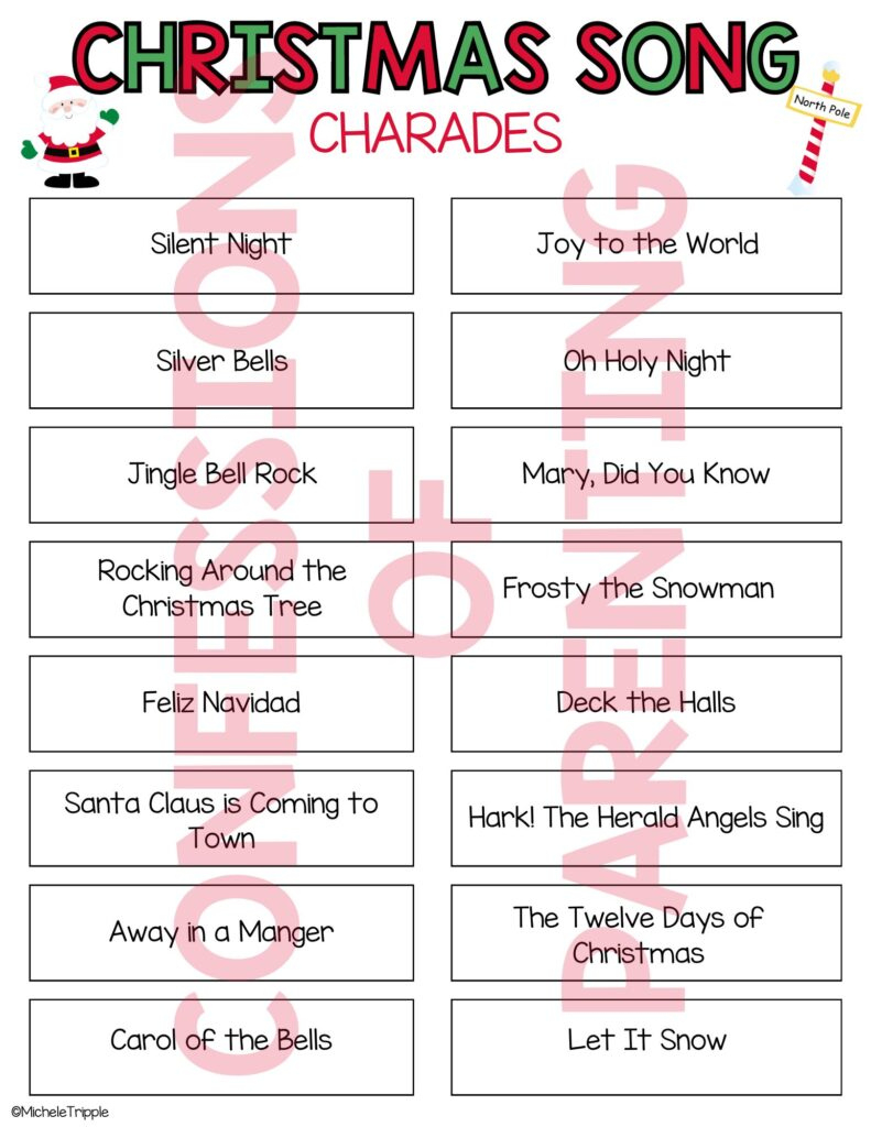 94 Festive Christmas Song Charades with regard to Christmas Carol Charades Printable