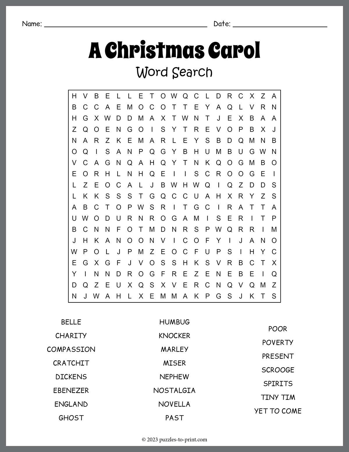 A Christmas Carol Word Search within Christmas Carol Puzzles Printable