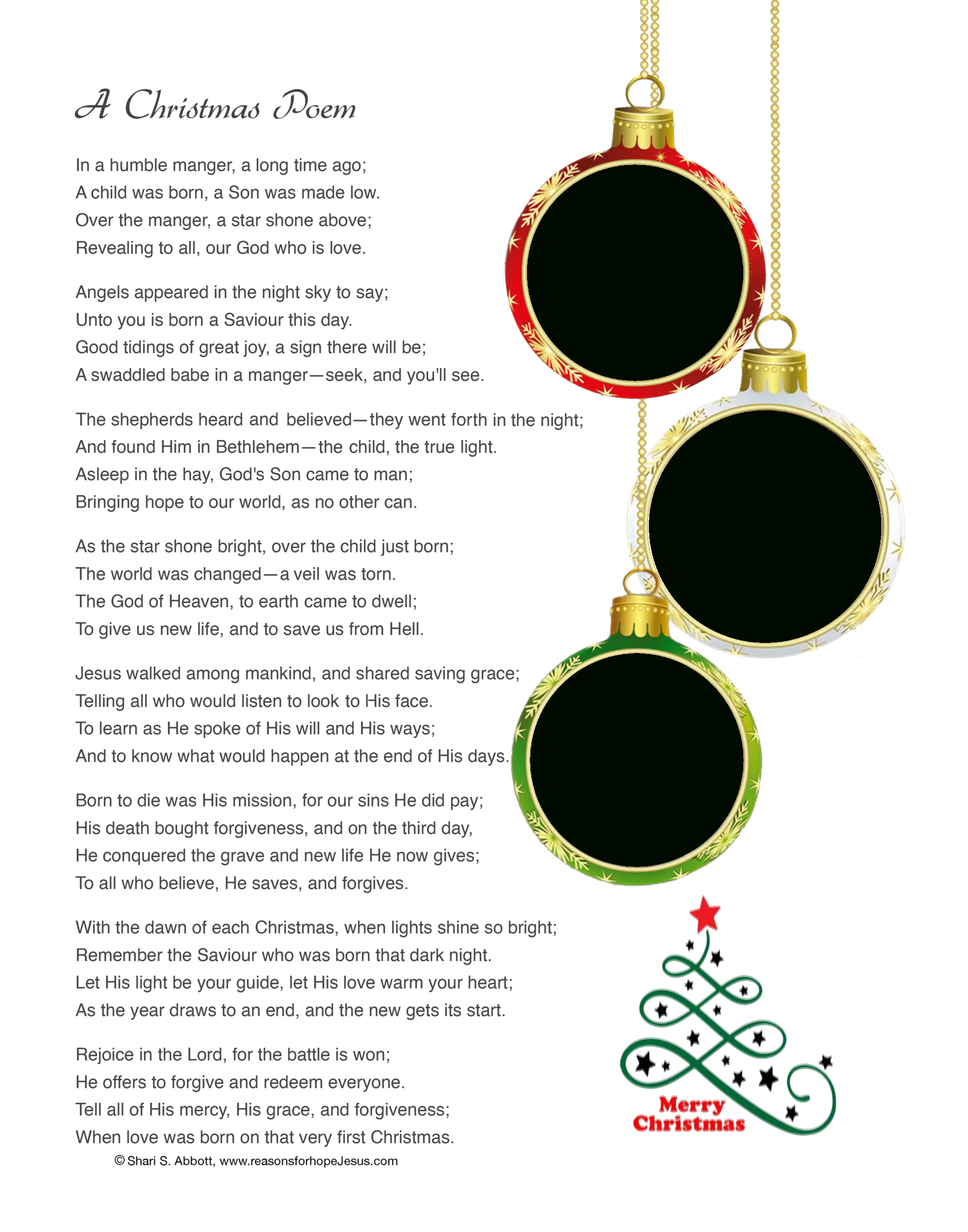 A Christmas Poem To Download And Print » Reasons For Hope* Jesus regarding Short Christmas Poems For Children'S Church Printable