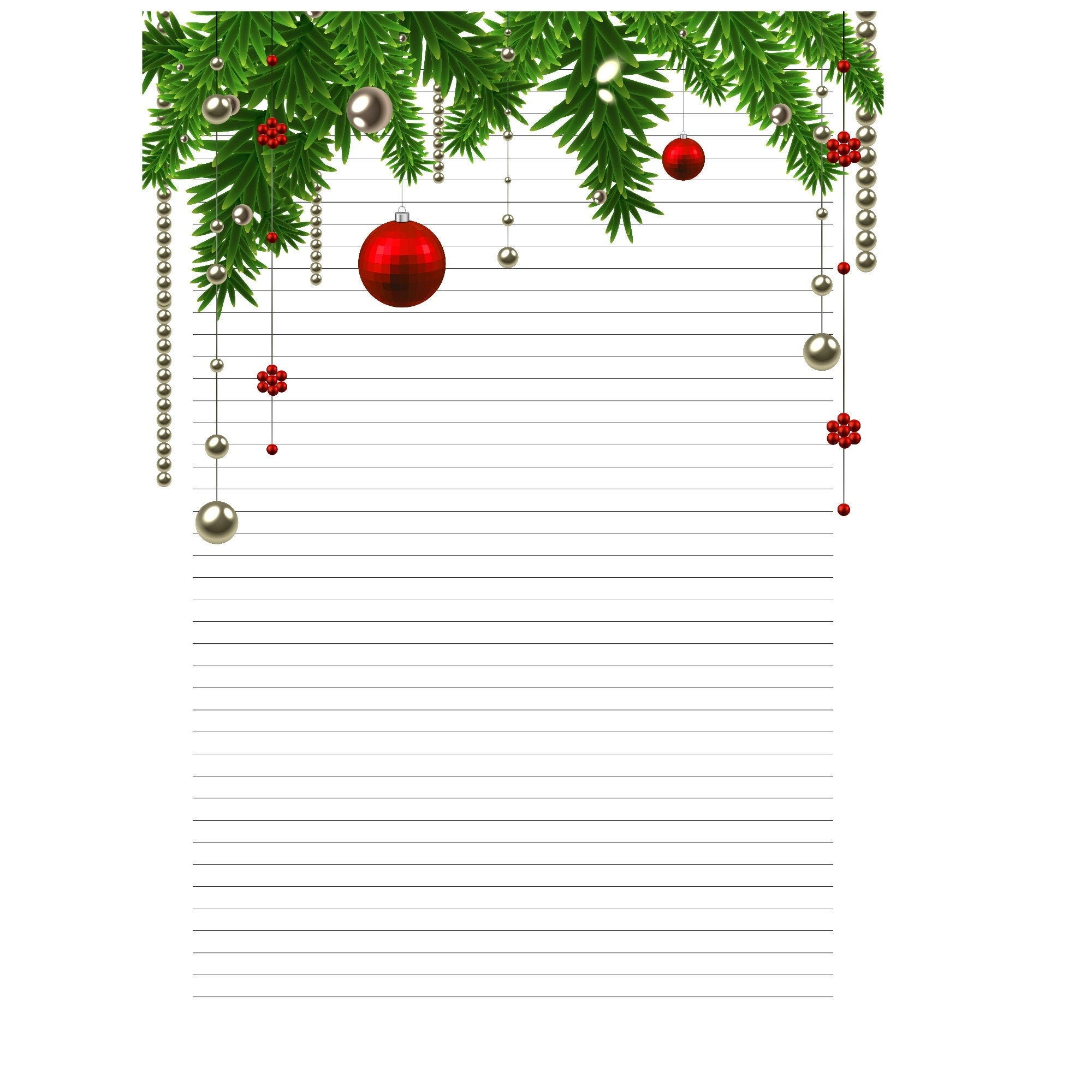 A4 Lined Printable Paper, Christmas Stationery, Christmas Letters regarding Printable Christmas Letter Paper