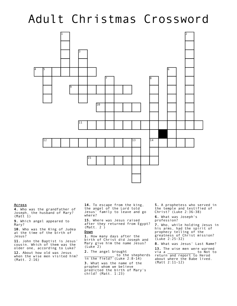 Adult Christmas Crossword - Wordmint pertaining to Adult Christmas Crossword Printable