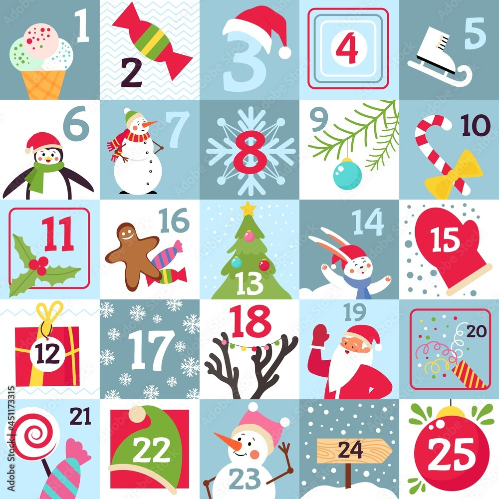 Advent Calendar. Printable Christmas Gift, Countdown Day Numbers throughout Christmas Countdown Numbers Printable