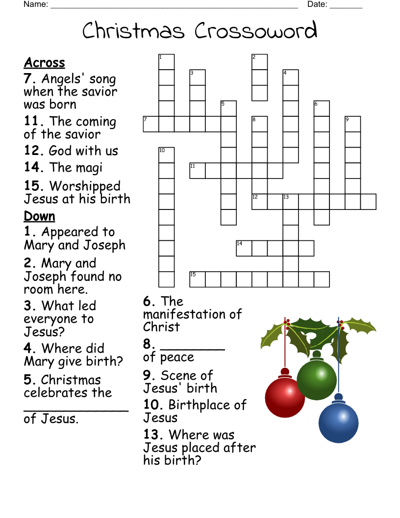 Advent/Christmas Crossword - Wordmint for Christian Christmas Crossword Puzzles Printable