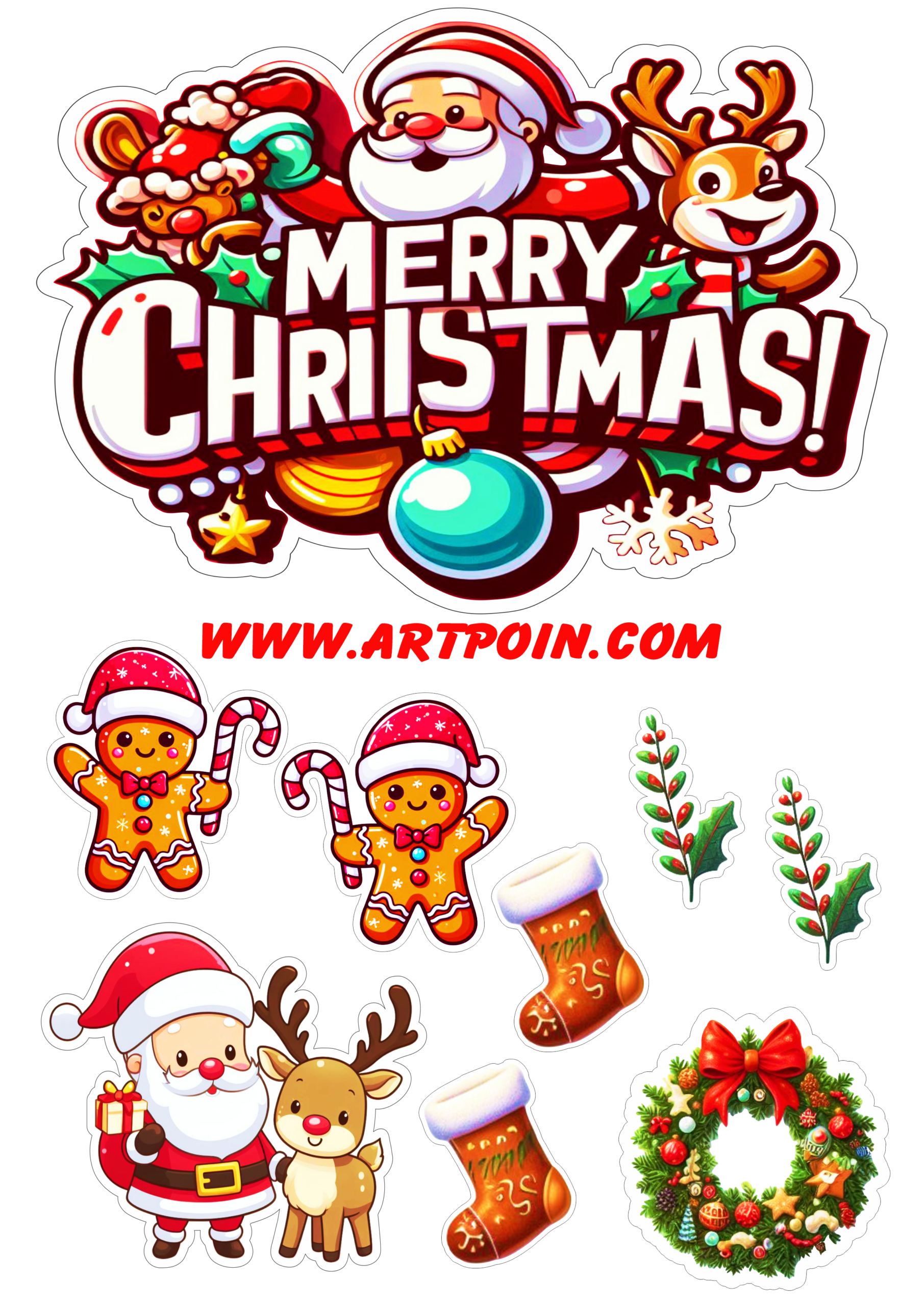 Arquivo De Cake Topper Santa Claus - Art Poin for Merry Christmas Cake Topper Printable