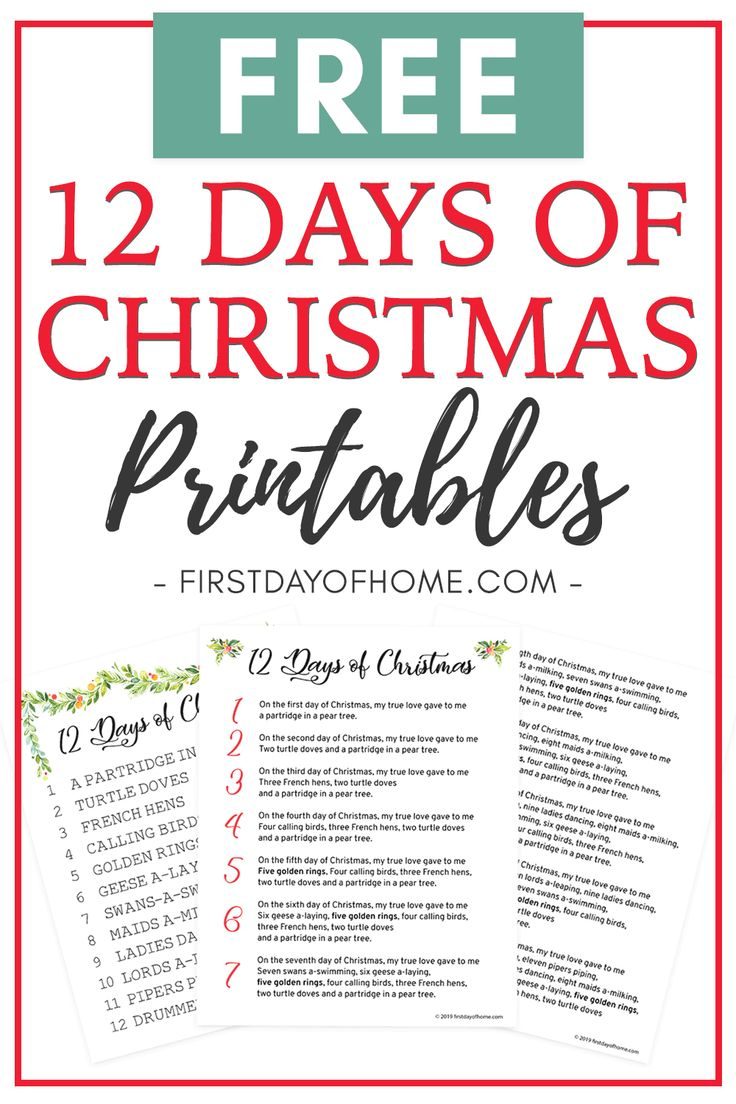 Beautiful 12 Days Of Christmas Lyrics Printable [Free Download] in Words For 12 Days Of Christmas Printable