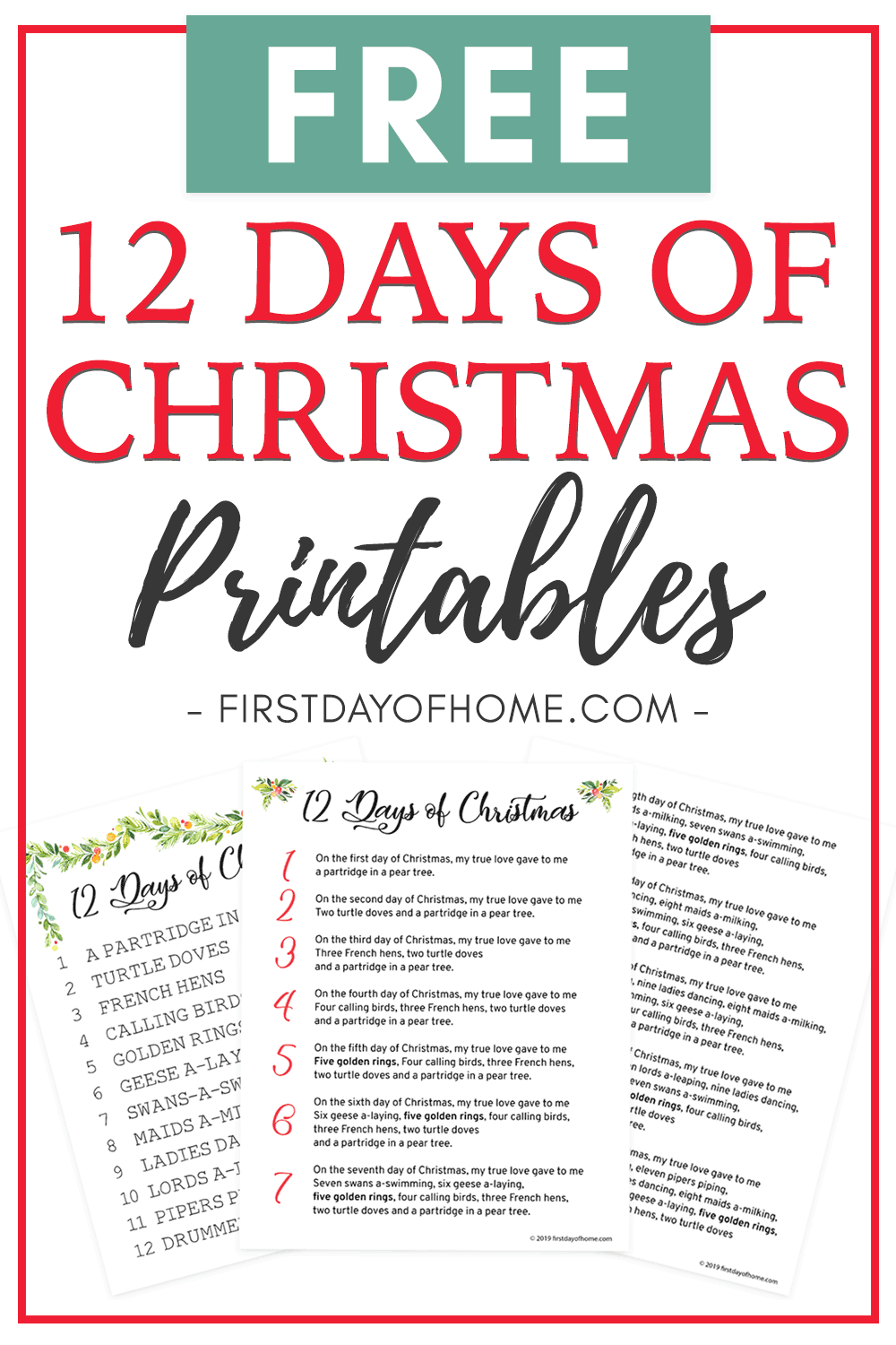 Beautiful 12 Days Of Christmas Lyrics Printable [Free Download] regarding Christmas Song Lyrics Printable Free