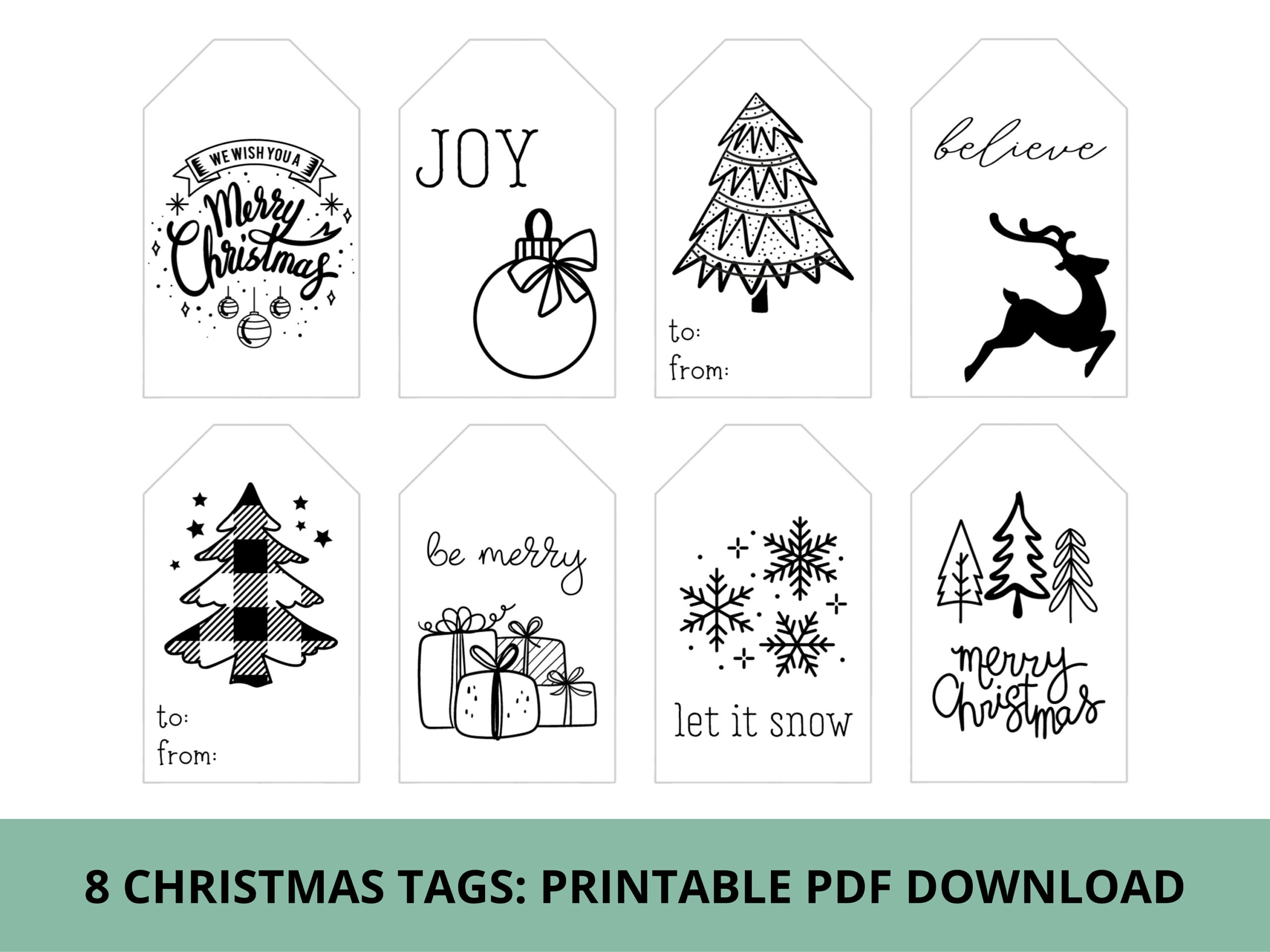 Black And White Christmas Gift Tags & Treat Tags | Printable Pdf within Simple Printable Christmas Tags Black And White