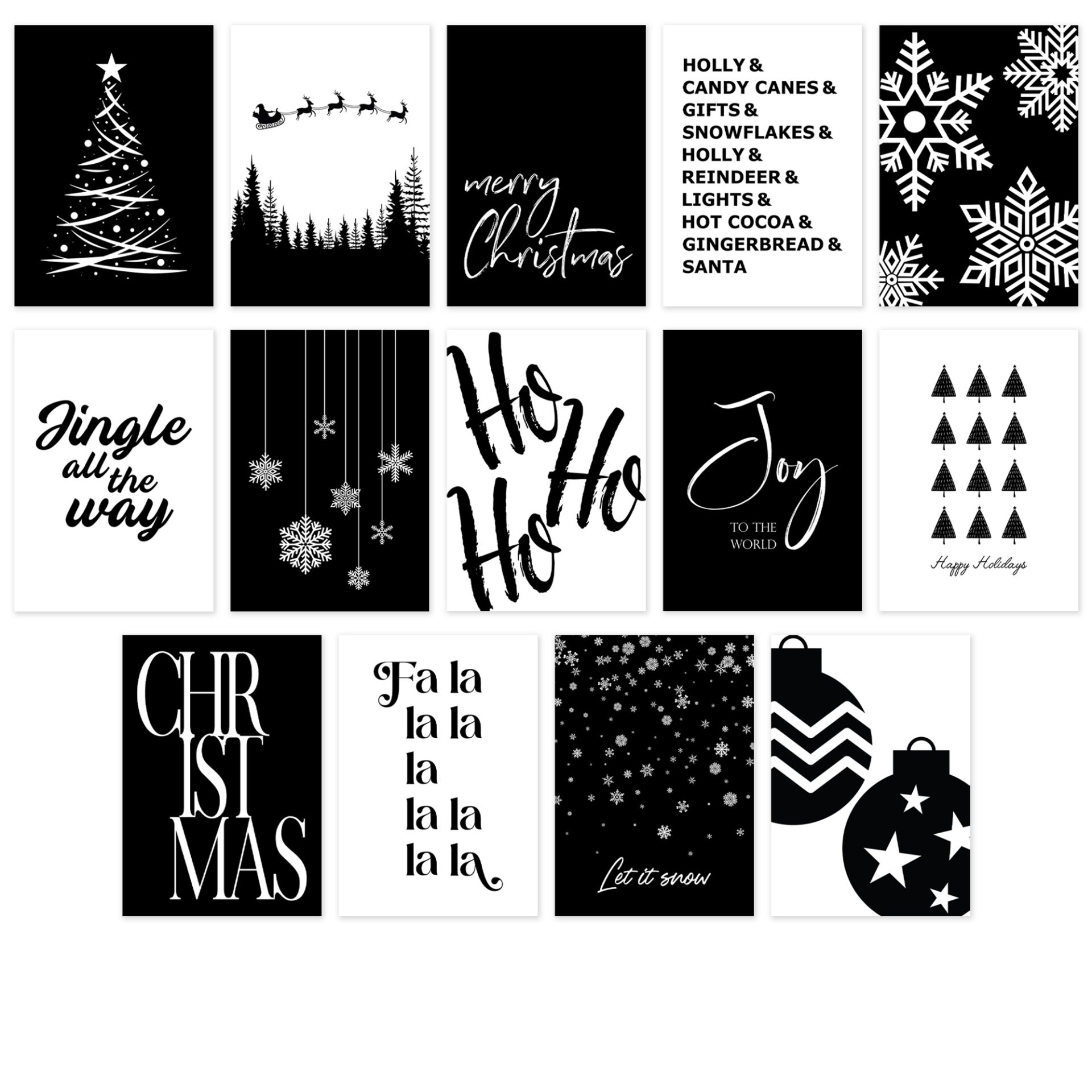 Black &amp;amp; White Christmas Print Bundle 15 Printables - Poster Wall Art with Black and White Christmas Printable