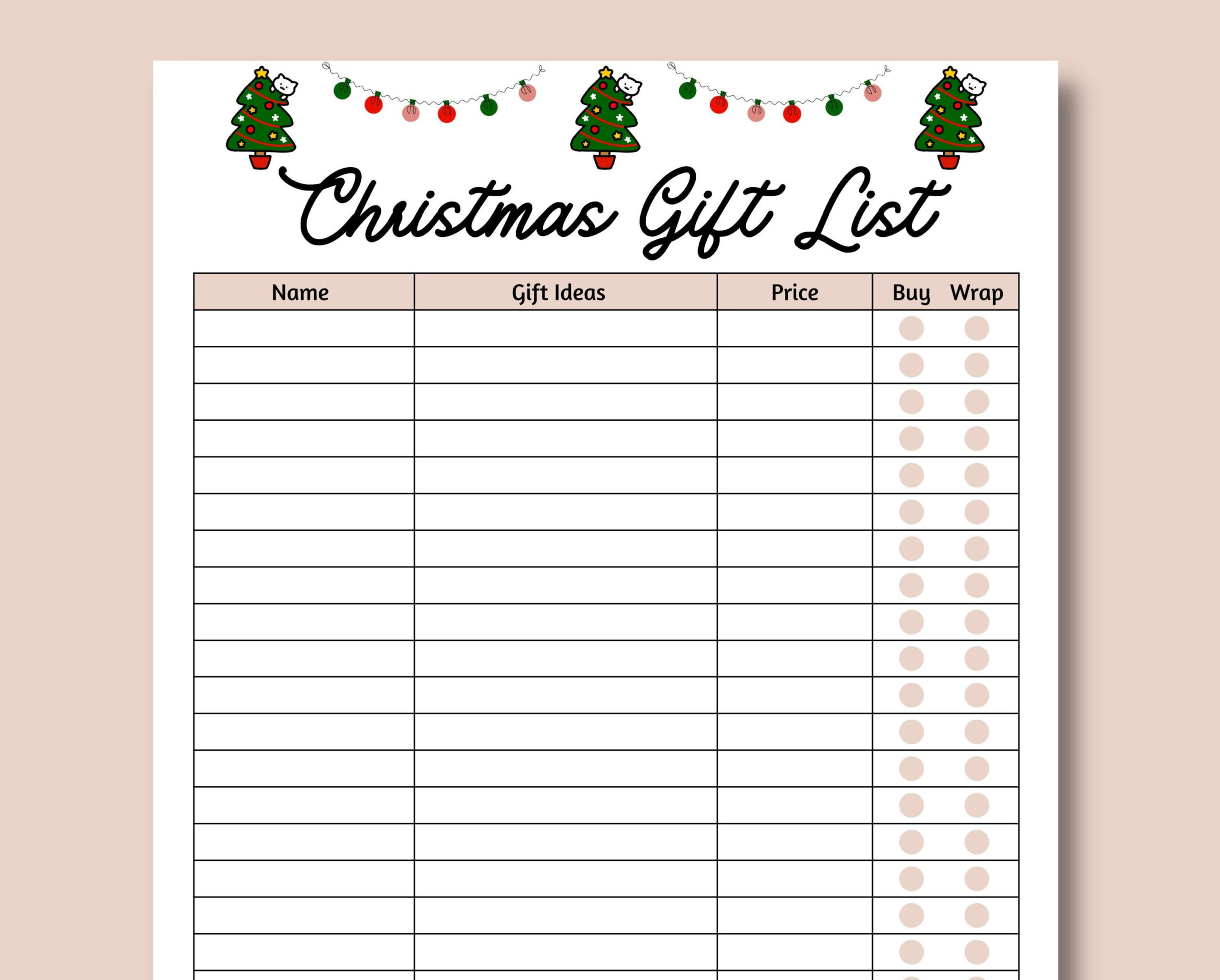 Buy Christmas Gift List Editable | Fillable | Pdf | Printable pertaining to Christmas Gift List Template Printable