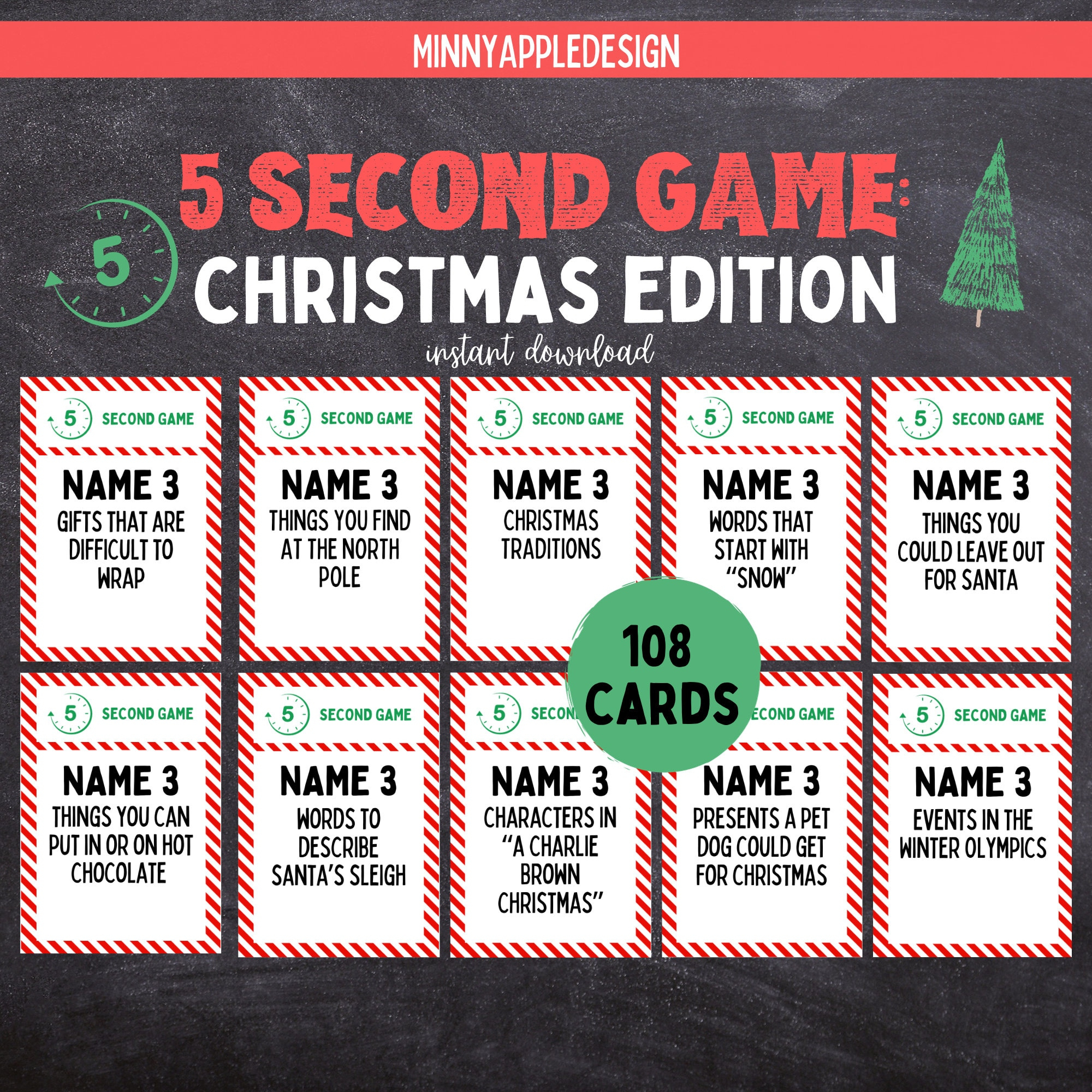 Christmas 5 Second Game | Printable Christmas Game | Christmas Party Game |  Christmas Game Adults Family Kids | Christmas Trivia | inside Christmas 5 Second Game Printable