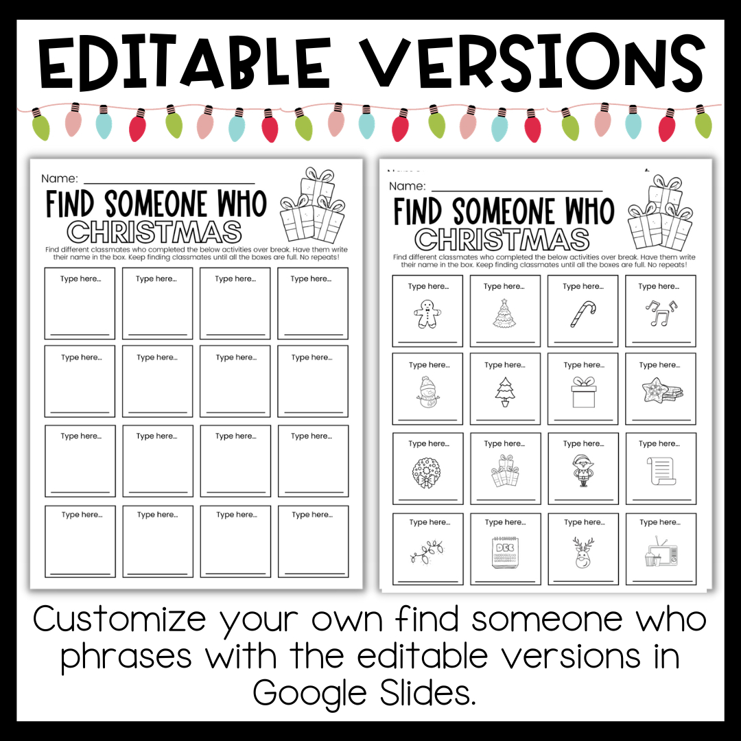 Christmas Activity | Find Someone Who Editable Game - Classful for Christmas Find Someone Who Game Free Printable