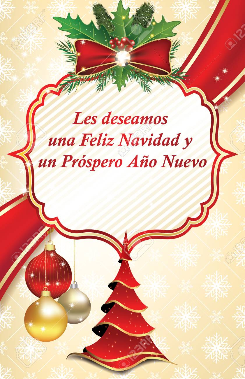 Christmas And New Year Greeting Card In Spanish Language: We Wish throughout Printable Spanish Christmas Card