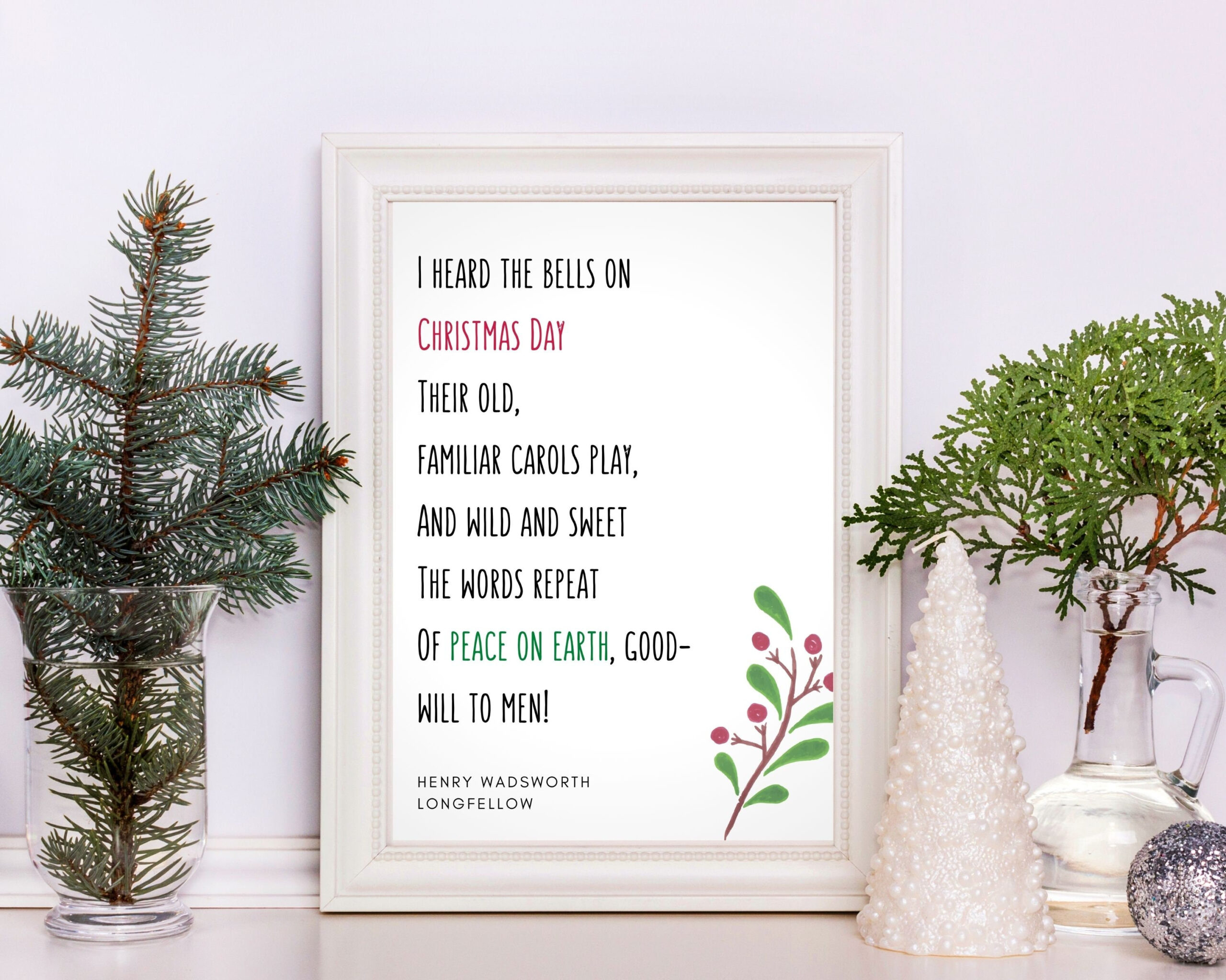 Christmas Bells Poem Print: Longfellow Literary Quote (Digital regarding Christmas Bells Poem Printable