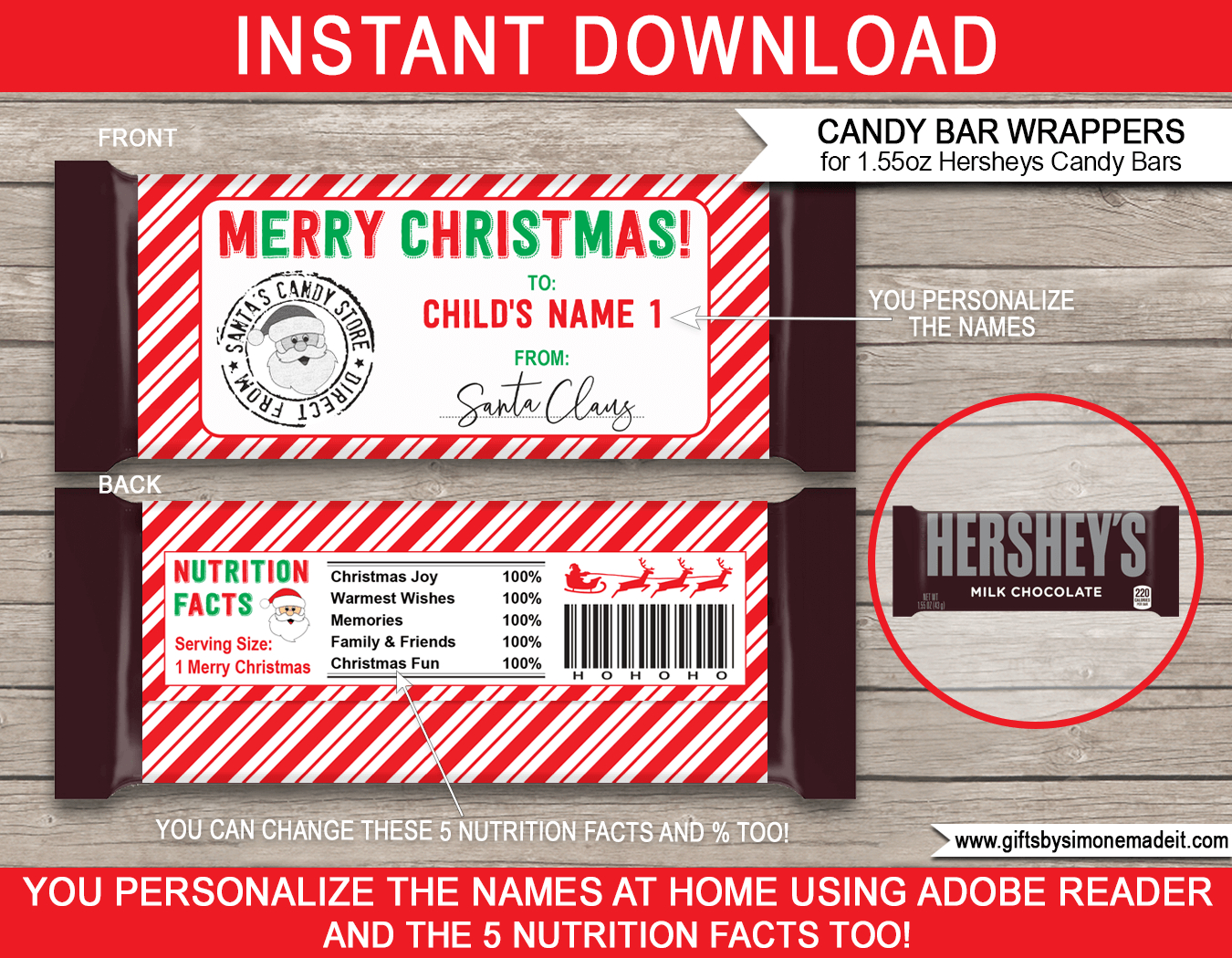 Christmas Candy Bar Wrappers From Santa (1.55Oz Hersheys) - Red &amp;amp; Green within Christmas Candy Bar Wrapper Printable