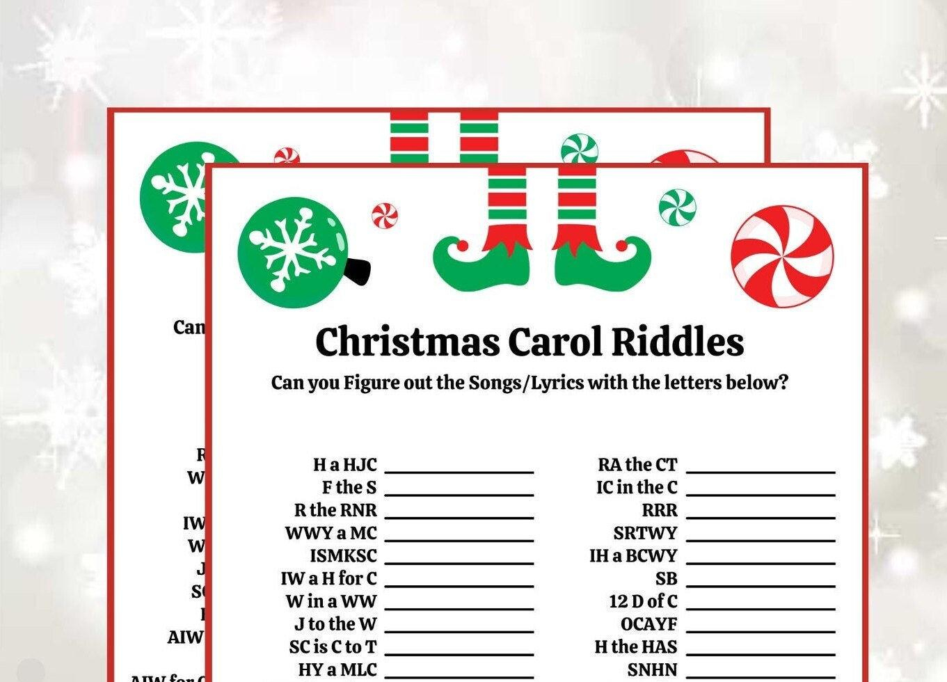 Christmas Carol Song Game, Letter Riddle, Carol Finish The Lyric within Christmas Carol Riddles Printable