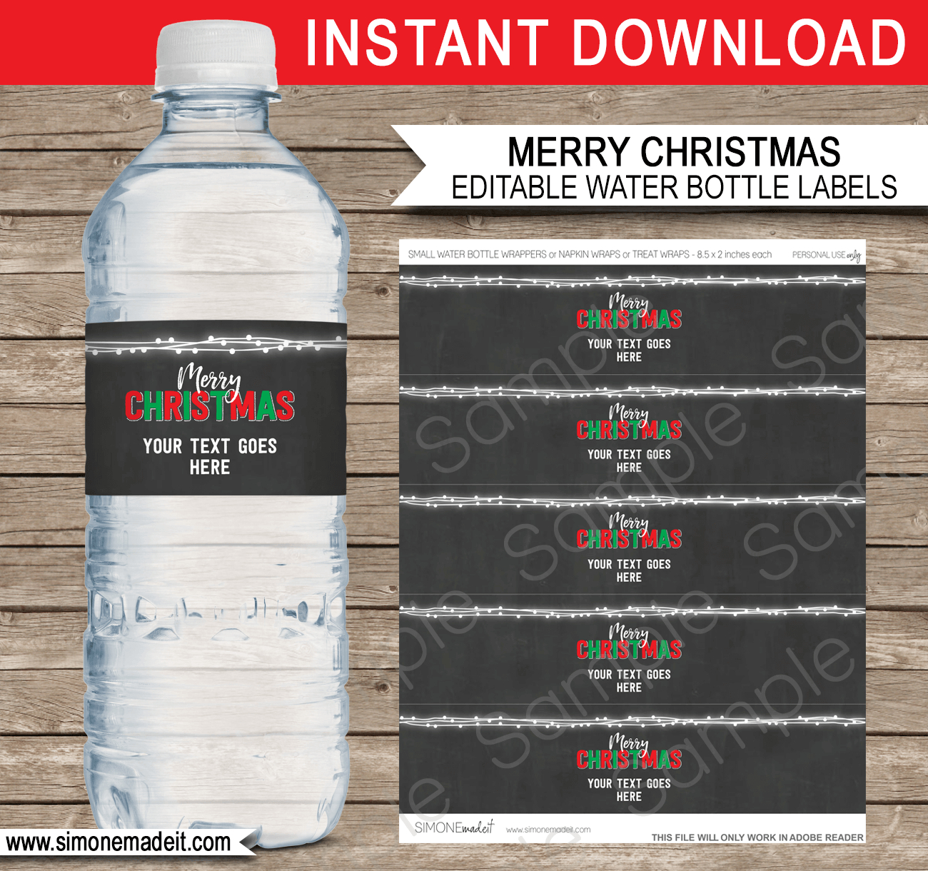 Christmas Chalkboard Water Bottle Labels Template - Red & Green throughout Free Printable Christmas Water Bottle Labels