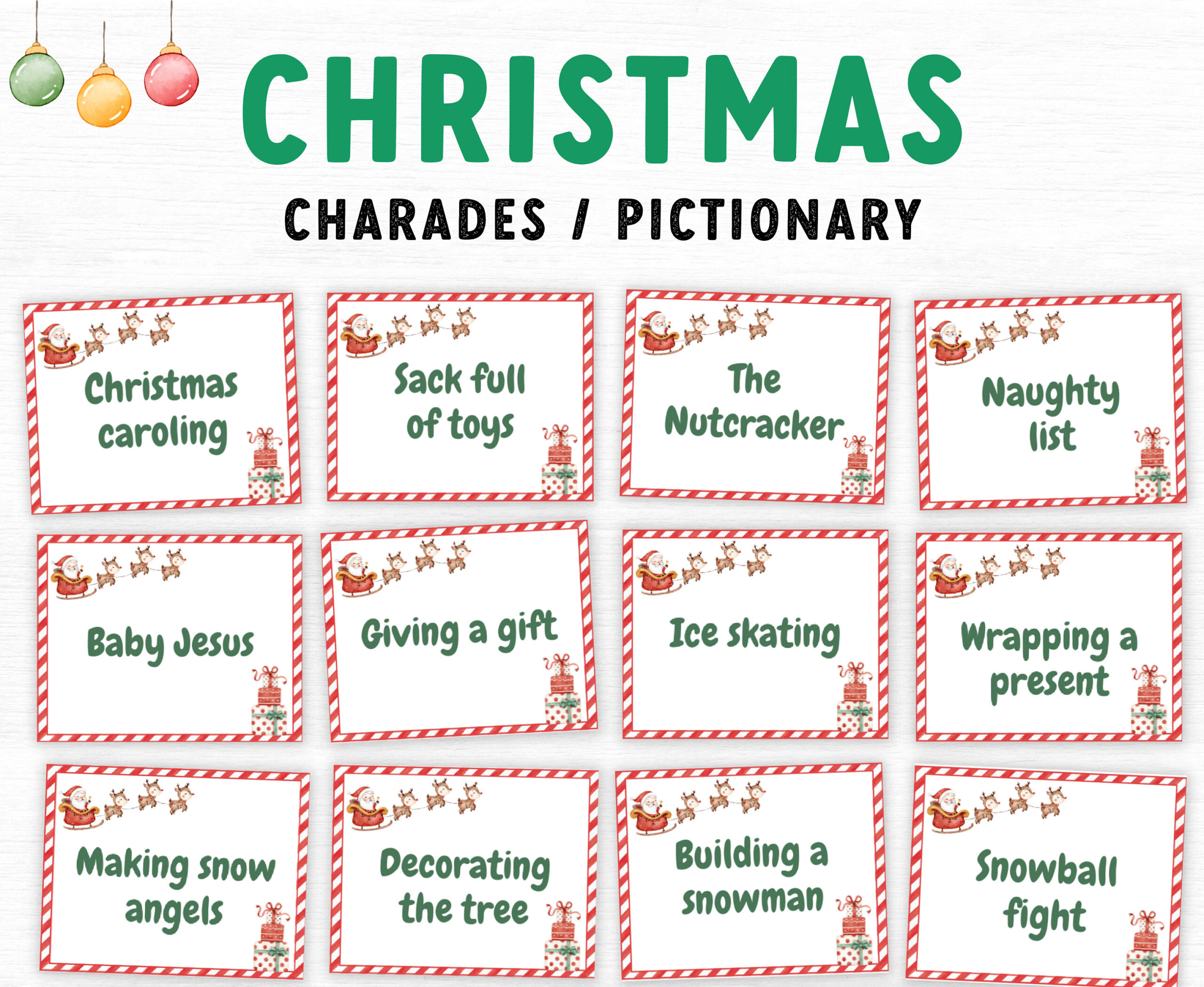 Christmas Charades Printable Game, Charades Cards, Christmas within Christmas Charades Printable